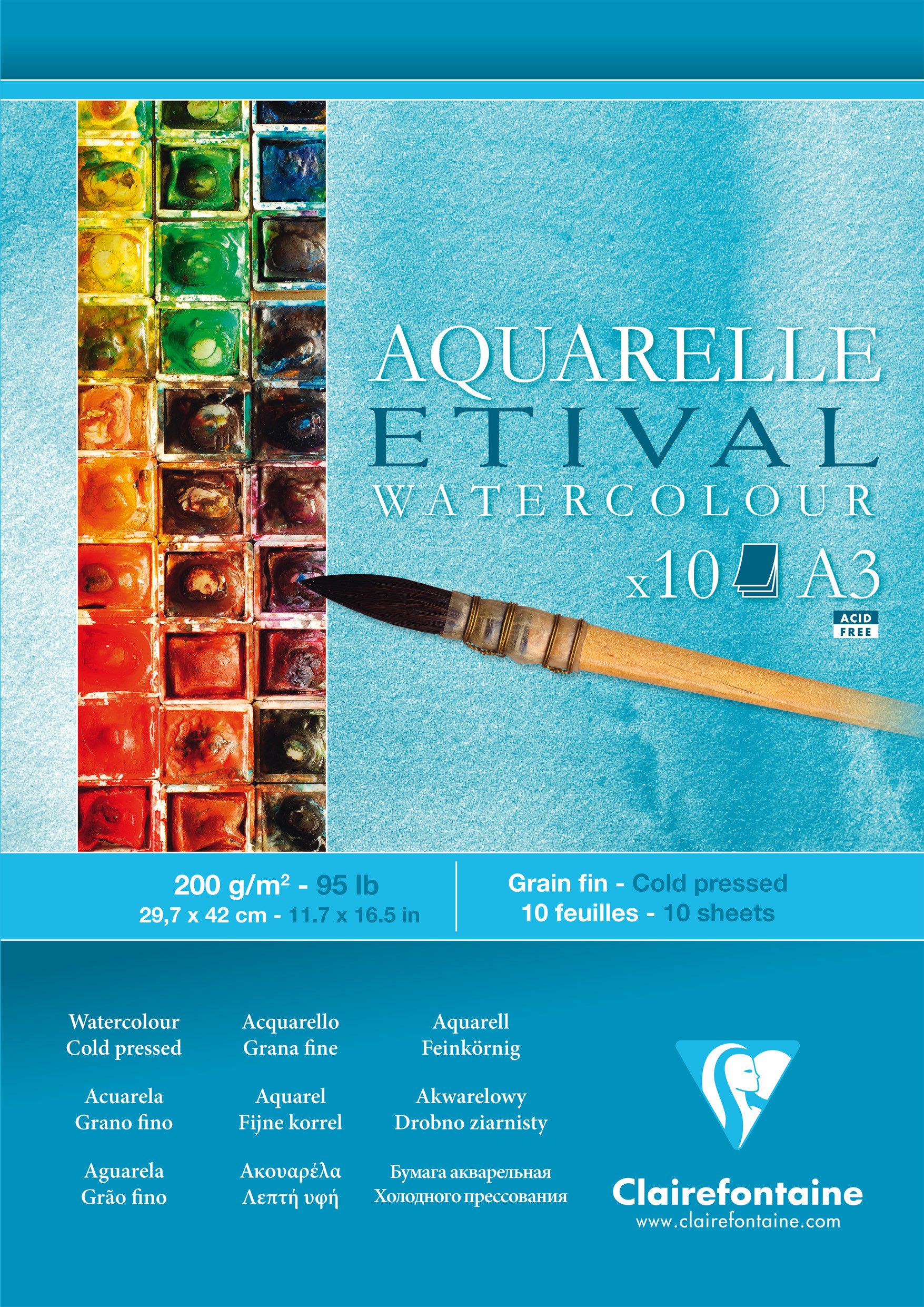 CLAIREFONTAINE Zeichenpapier Clairefontaine Aquablock kopfs gel ETI 200g A3 10Bl