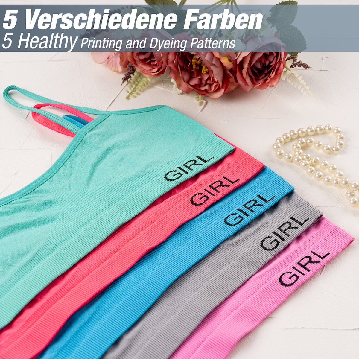 LOREZA Bustier 5er Set Mädchen Bustier - Nahtlos Mikrofaser - Bunt (Set, 5-tlg., 5er-Pack)