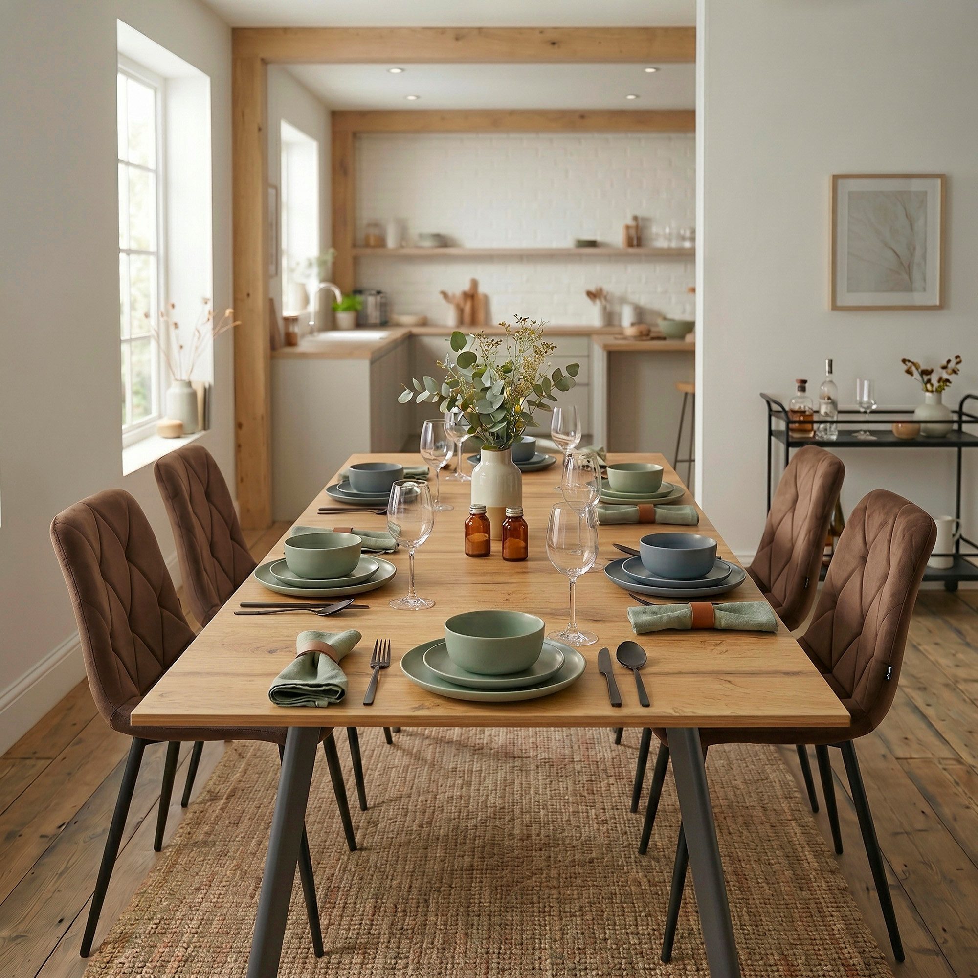 B&D home Essgruppe Mara & Vicka, (Set, 5-tlg., 1 Tisch / 4 Stühle), Esstisch ausziehbar bis 160cm für 4-6 Personen, Stühle in Samtstoff