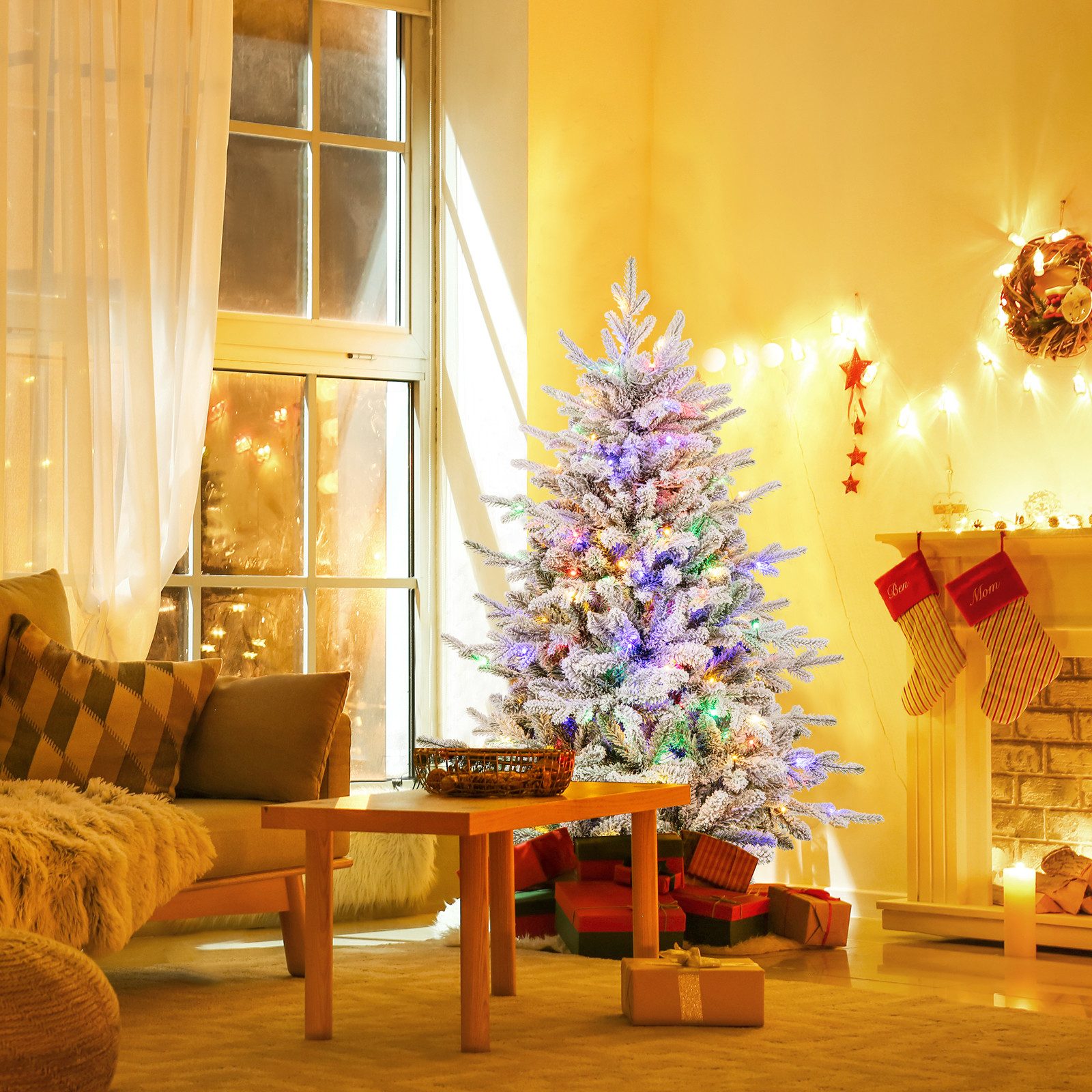 COSTWAY Künstlicher Weihnachtsbaum, 147cm mit 160 LEDs, 436 Spitzen & Ständer