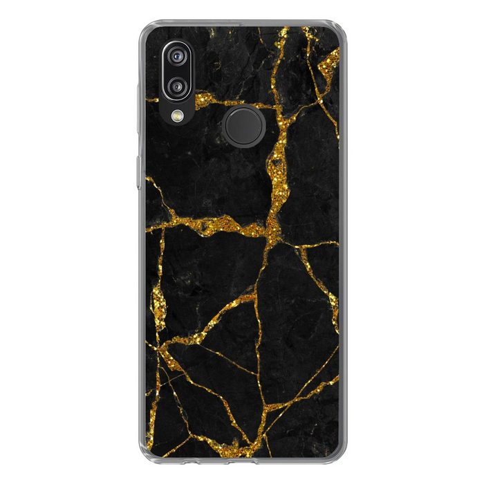 MuchoWow Handyhülle Marmor - Gold - Schwarz - Marmoroptik - Glitter Handyhülle Huawei P20 Lite (2019) Handy Case Silikon Bumper Case