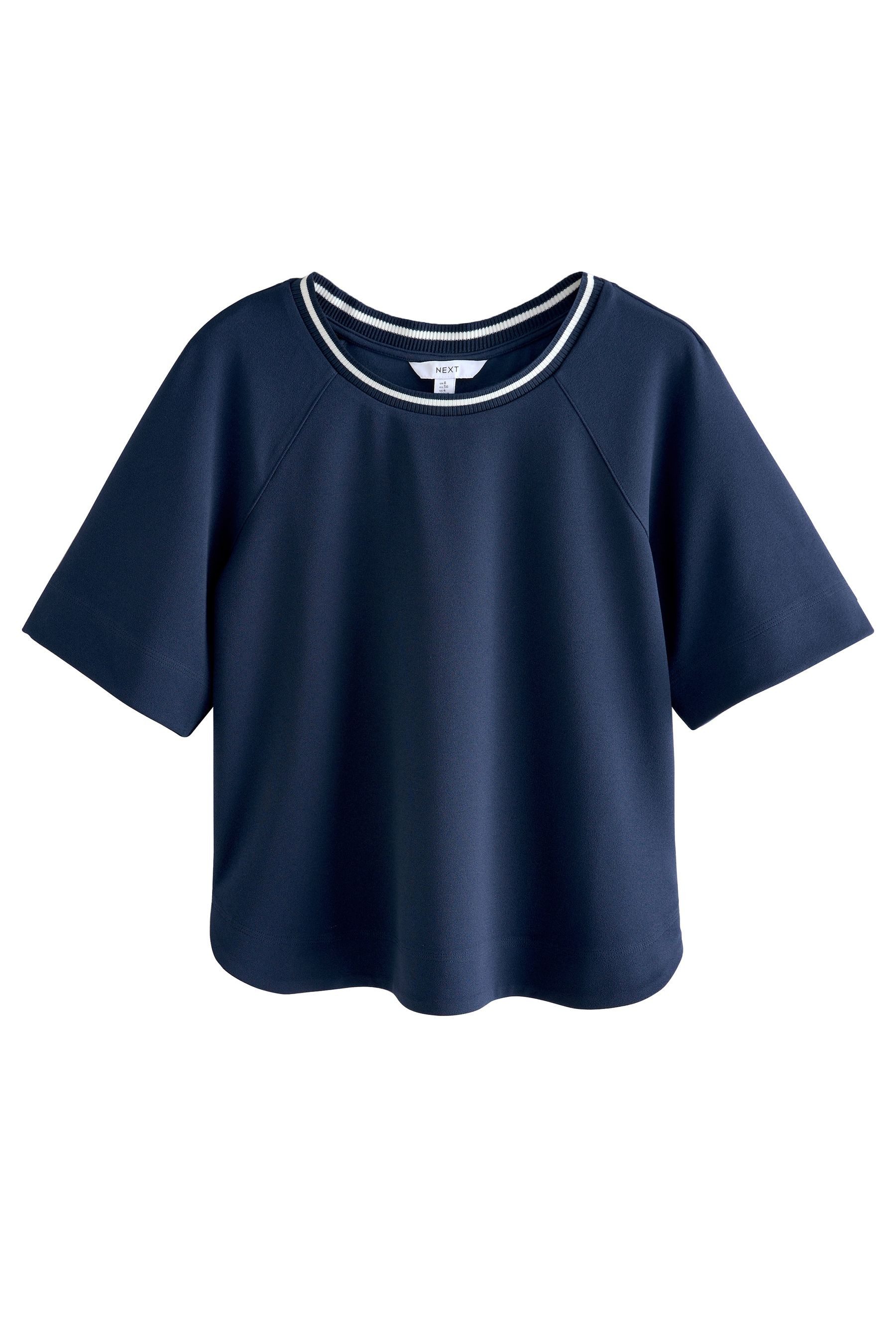 Next T-Shirt Kastiges Krepp-T-Shirt mit Kontrastbesatz günstig online kaufen