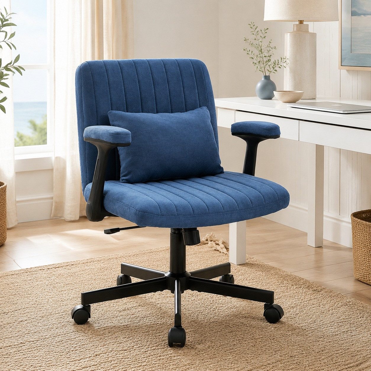 MODFU Bürostuhl Velours Schreibtischstuhl höhenverstellbar, Armlehnen klappbar (Leichtgängige Rollen, schlankes Design für enge Räume, weiche Polsterung, 1 St), Vielseitig als Arbeitsstuhl & Beistellsitz für Homeoffice & Wohnzimmer