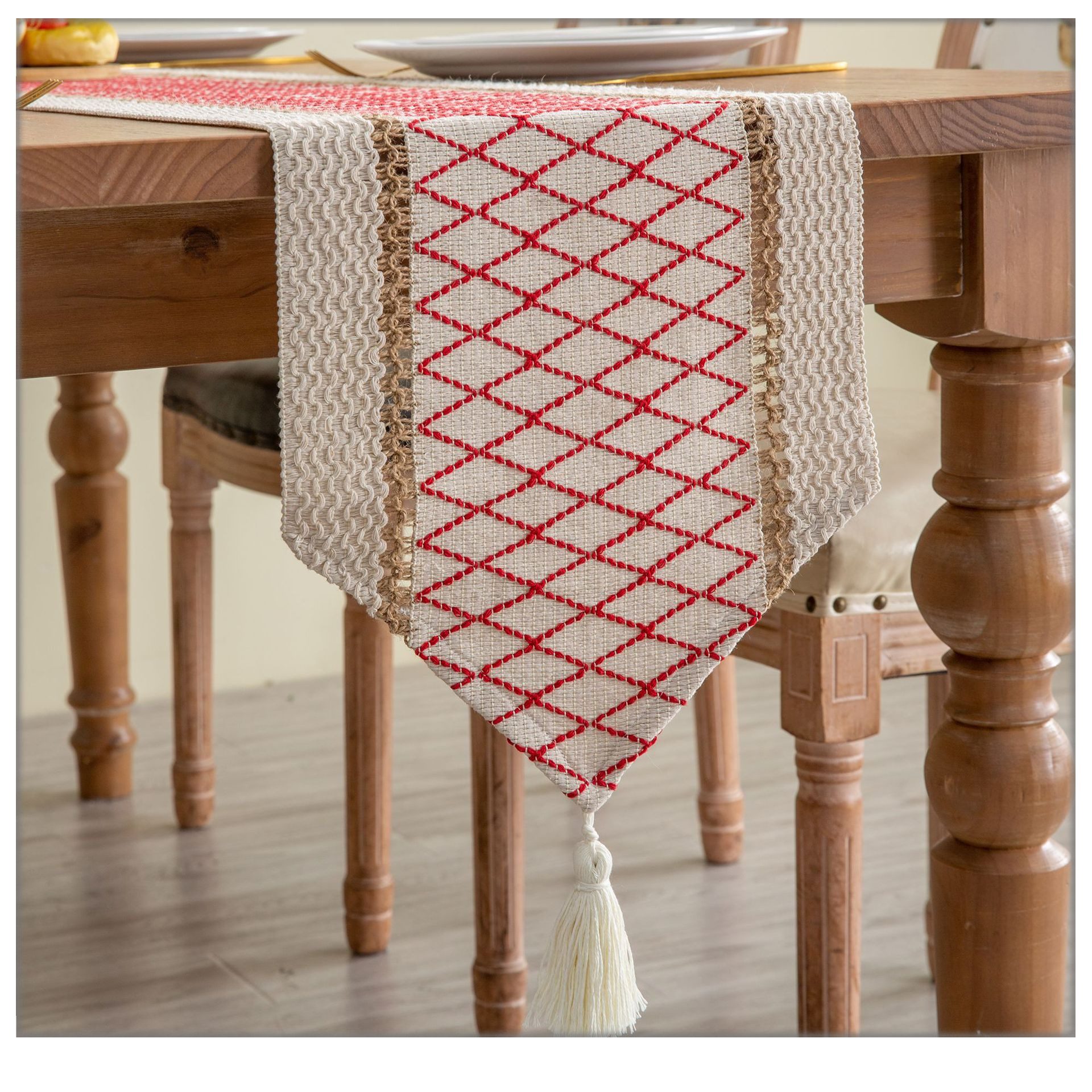 Blusmart Tischläufer Gittergewebter Tischläufer aus Baumwolle und Leinen (B günstig online kaufen