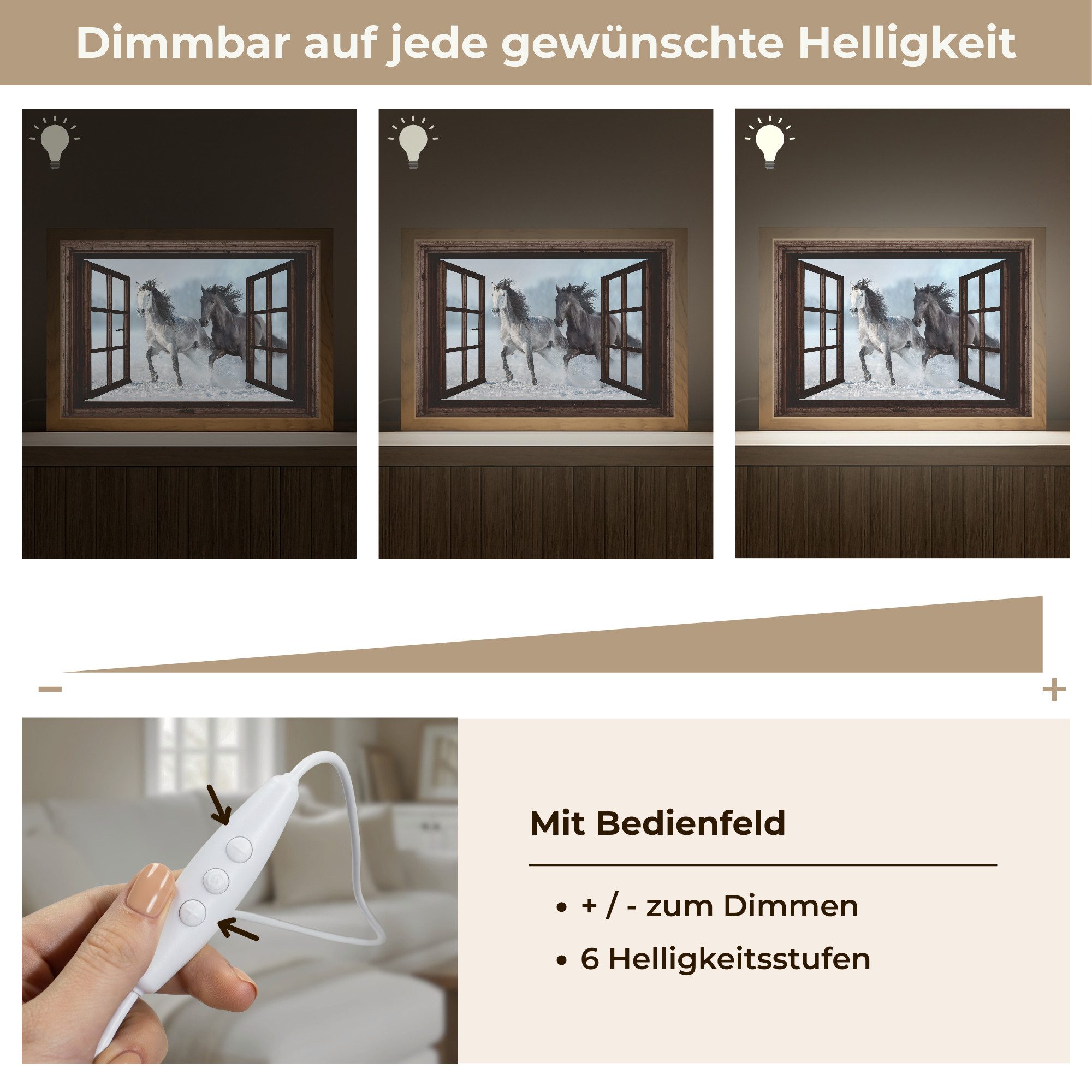 OnlyWow Wandleuchte Lightbox Pferde - Winter - Tiere - Natur - Durchblicken, Dimmbar, Farbwechsel, LED, Warmweiß, Kaltweiß, Neutralweiß Einstellbar, Wandlampe Innen, Dimmbar, mit Kabel, LED, Modern, Schlafzimmer