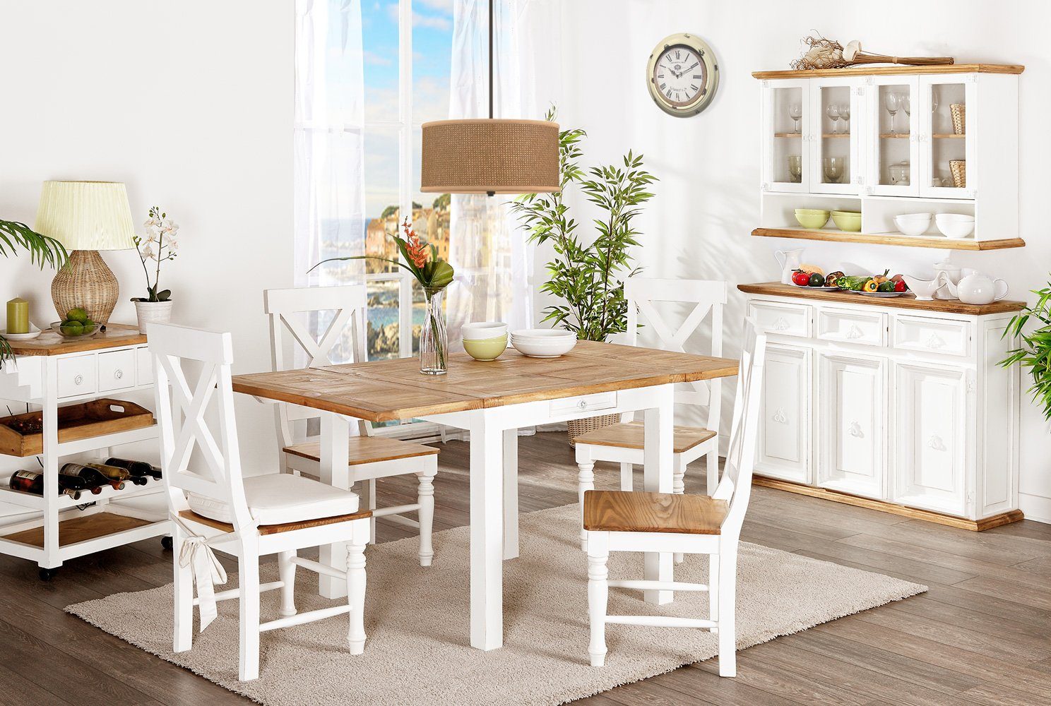 1a Direktimport Esstisch Küchentisch Esstisch quadratisch Pinie weiß natur Pinie Landhausstil