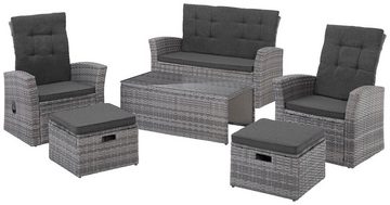 KONIFERA Gartenlounge-Set Lyon, (Set, 12-tlg., 1x 2er Sofa, 2xSessel, 2xHocker, 1xTisch 103,5x55x40cm,inkl. Auflagen), Polyrattan, verstellbare Rückenlehne der Sessel, Balkonset