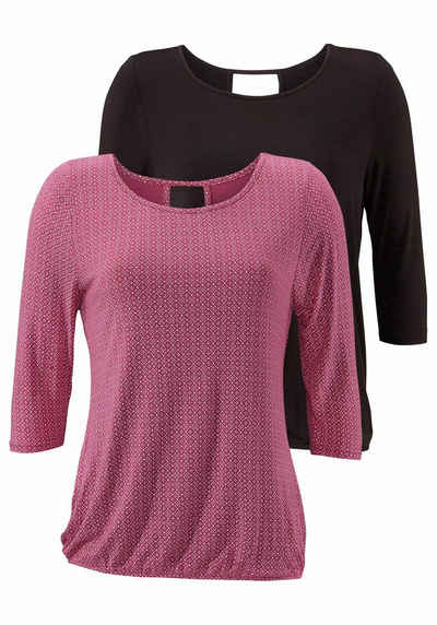 LASCANA 3/4-Arm-Shirt (2er-Pack) mit modischem Cut-out im Nacken