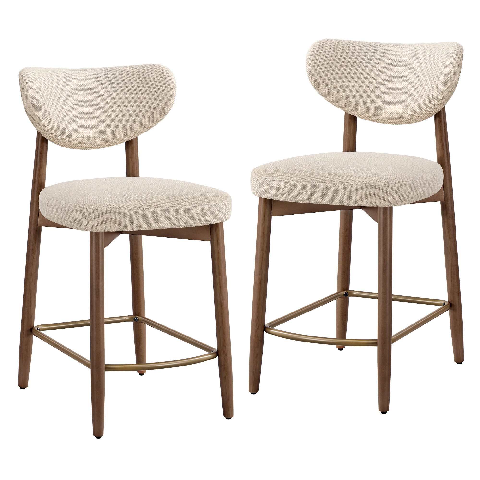 VASAGLE Barhocker Barstuhl, Polsterstuhl, Küchenstuhl, mit Massivholzbeinen (2 St., 2er), ergonomischer Rückenlehne, Mid-Century-Modern-Stil, 2er Set