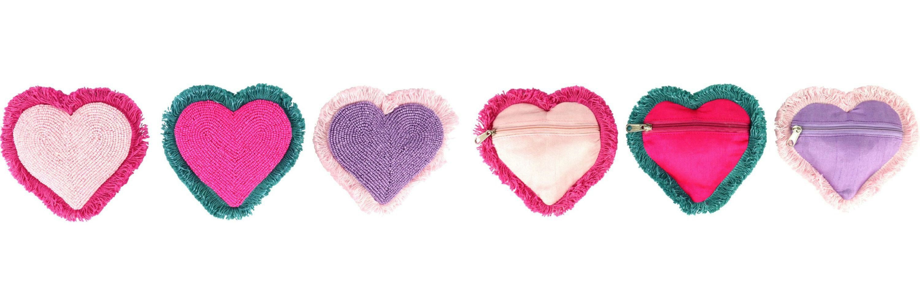 FURNARO Mini Bag (3-tlg. Set), Taschen in Herzform mit Reißverschluss und Perlen 13x13cm