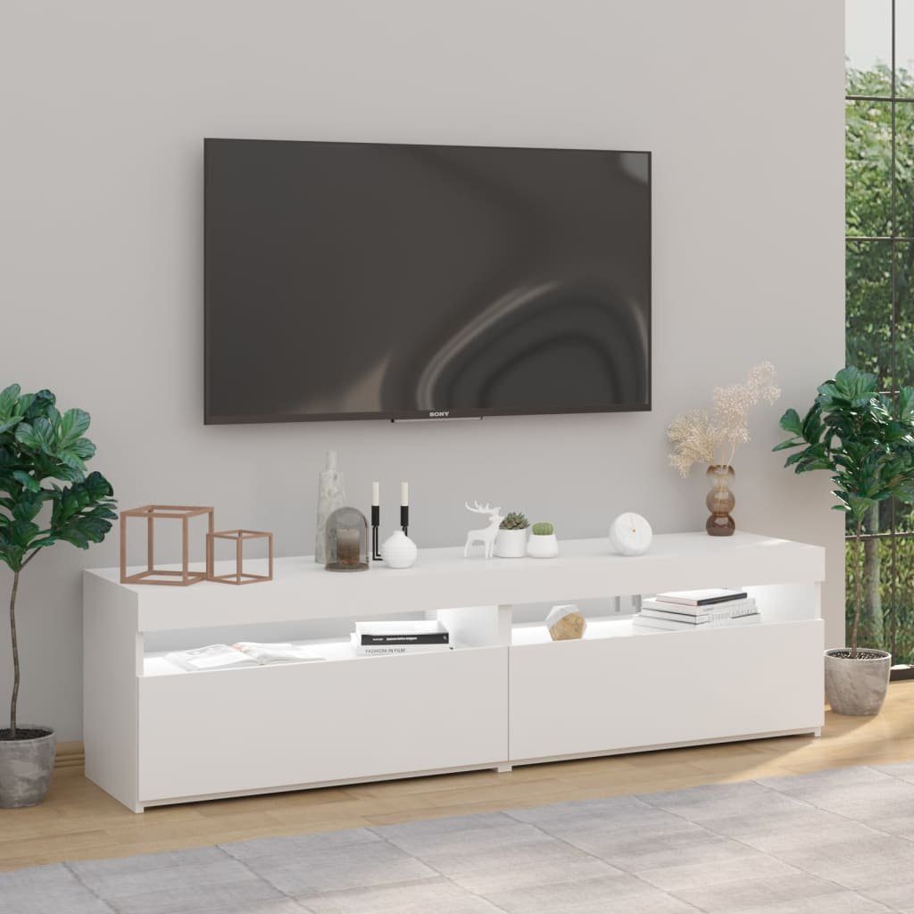 2 Lowboard vidaXL Stk 75x35x40 cm mit TV-Schrank TV-Schränke Lowboard Weiß LED-Leuchten