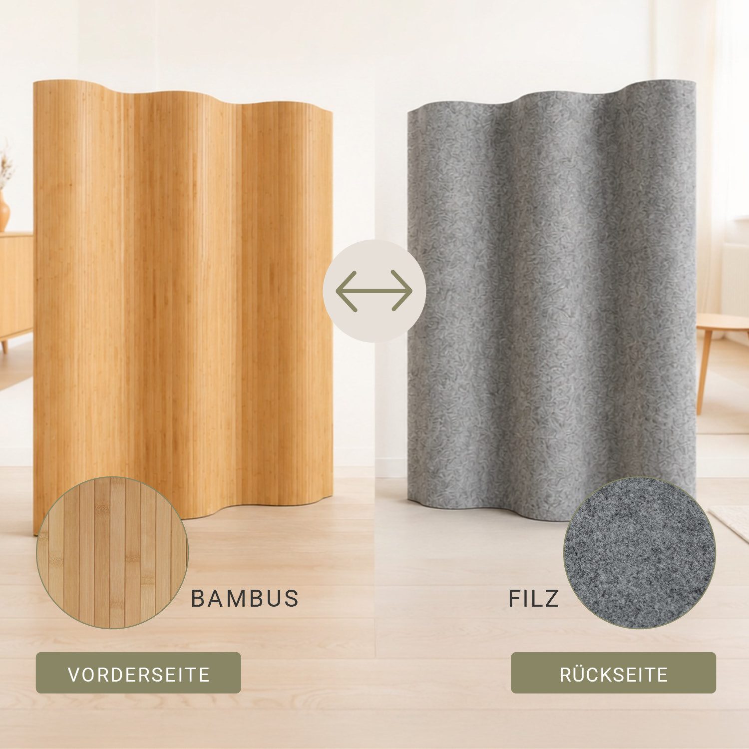 Homestyle4u Paravent Raumteiler Trennwand Bambus Sichtschutz Holz 145x200 195x200 Indoor (1 St), Braun, Faltwand