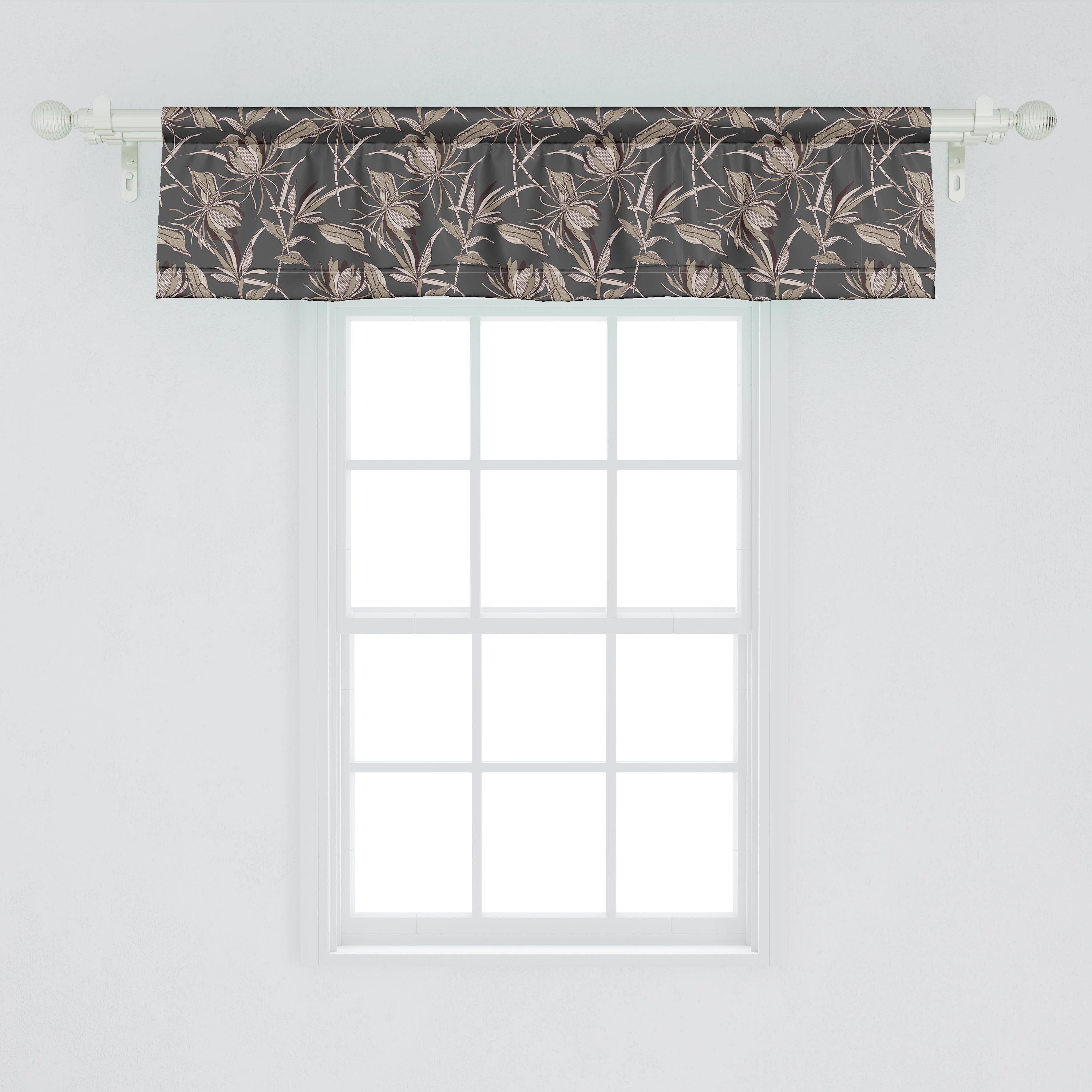 Scheibengardine Vorhang Volant für Küche Microfaser, Abakuhaus, mit Stangentasche, Blätter Exotische Dekor Blumen Schlafzimmer Blumen und