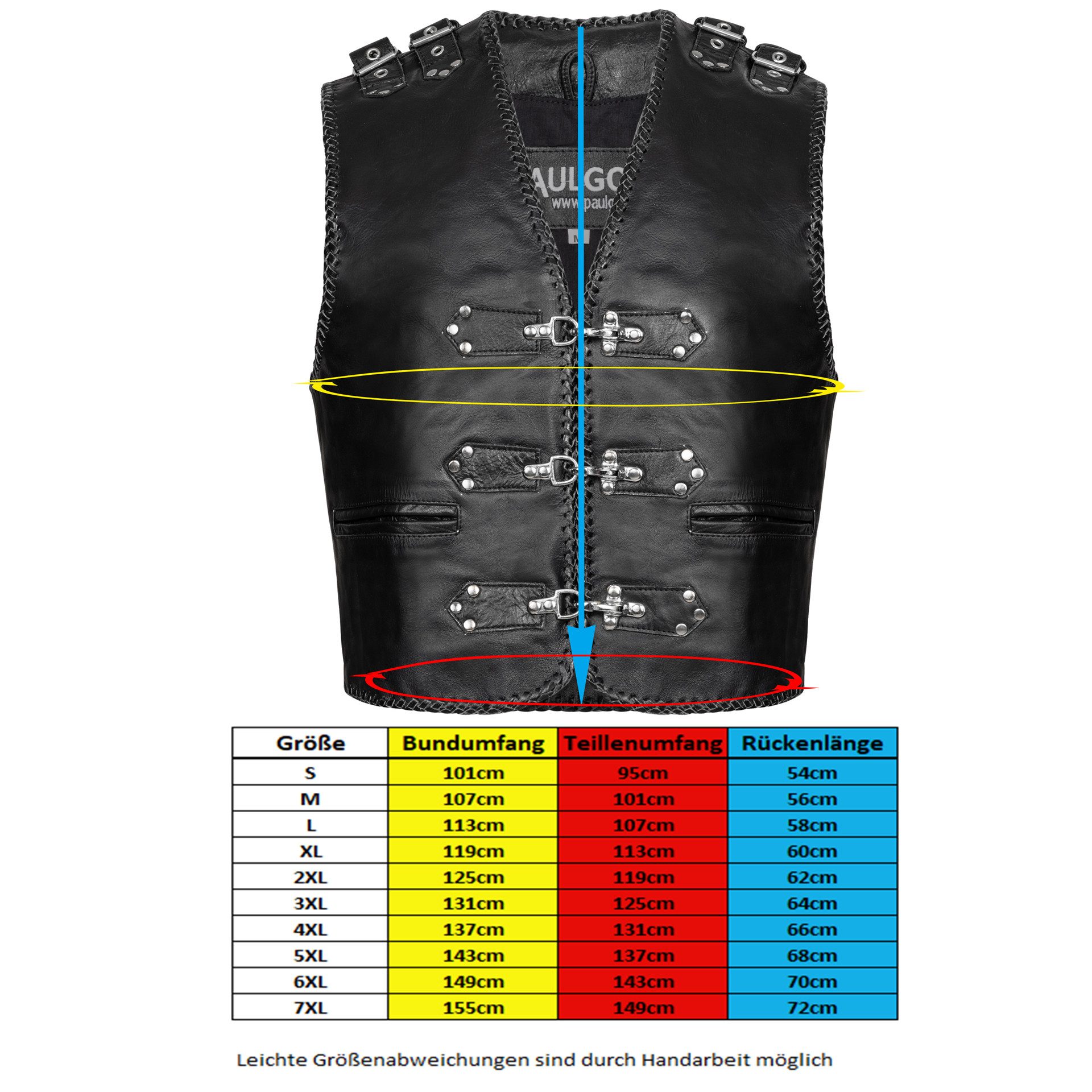 PAULGOS Motorradweste Lederweste Biker Kutte Clubweste Chopper Weste 100% Echtleder - BW7