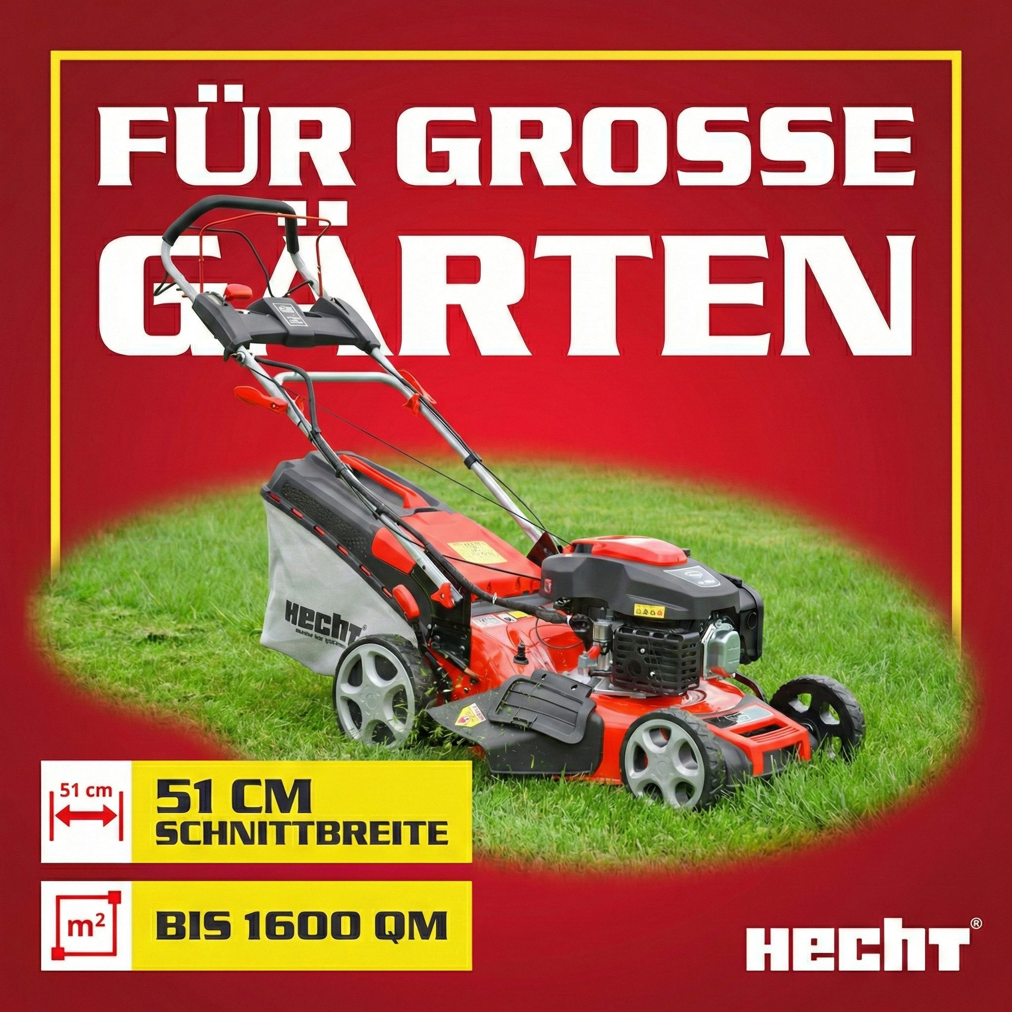 Hecht Benzinrasenmäher 551 SXE mit Radantrieb Elektrostart, 51 cm Schnittbreite, 5,5PS, 5in1, 65L Fangkorb, Mulchkit – Bild 5 von 5