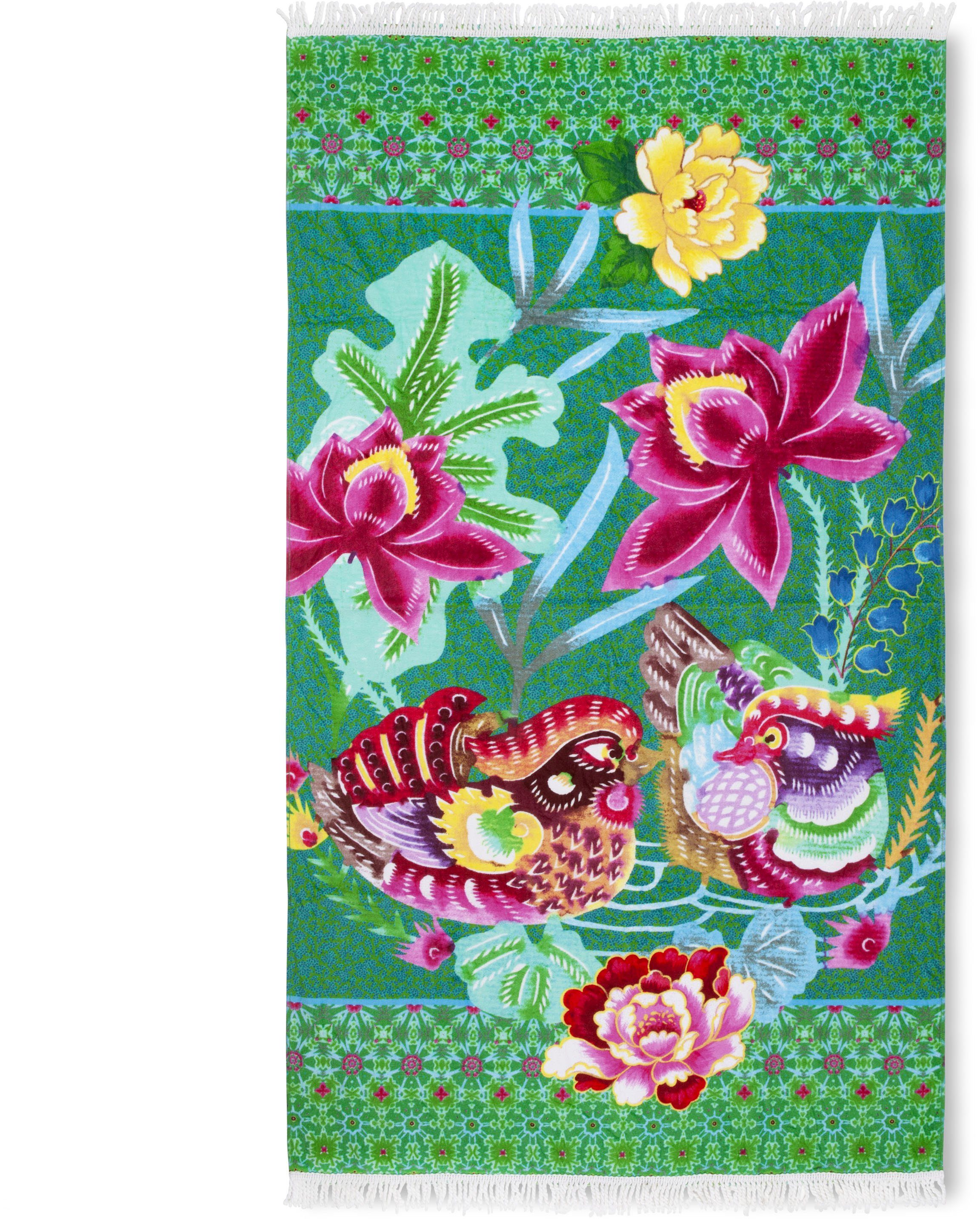 Happiness Strandtuch Harmony, Frotteevelours (1-St), Baumwolle, Velours, 100x180, Fransen, Weich, Strand, Erwachsen, Blumen