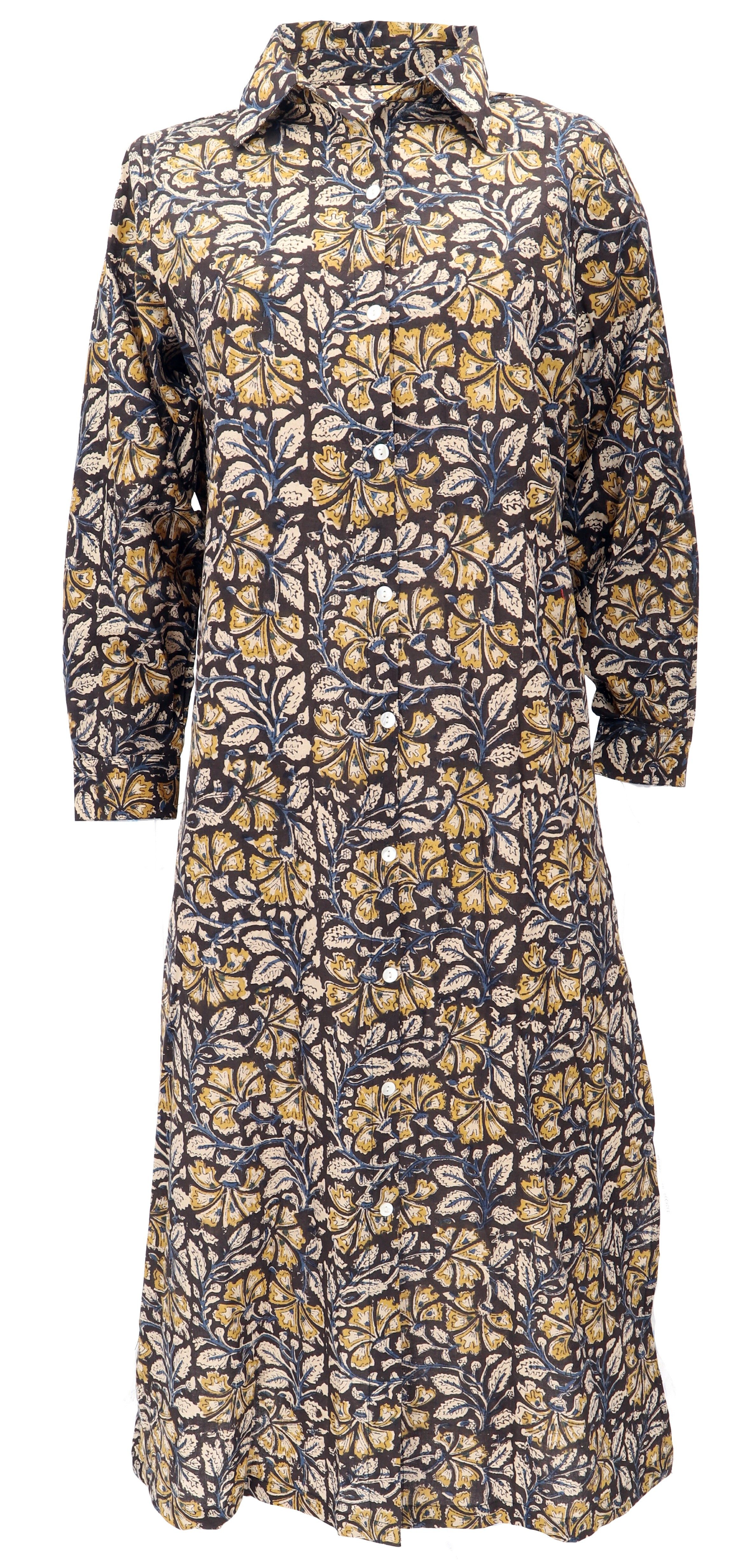 Guru-Shop Midikleid Boho Hemdkleid, lange geschlitzte Tunika.. alternative Bekleidung