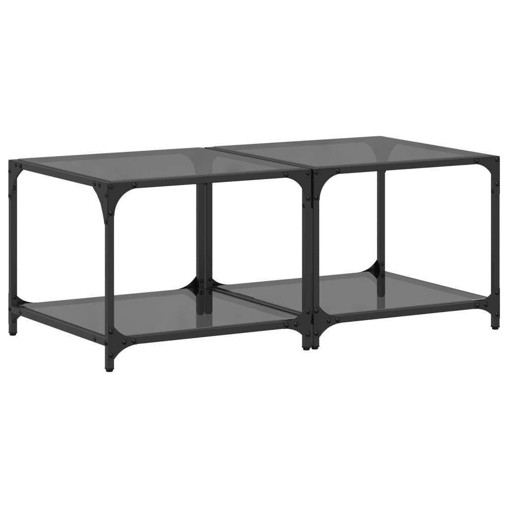 vidaXL Couchtisch Couchtische mit Glasplatte 2 Stk. Schwarz 50x50x40 cm Stahl (2-St)