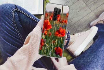 MuchoWow Handyhülle Blumen - Mohnblumen - Natur - Rot, Phone Case, Handyhülle Xiaomi Redmi 9, Silikon, Schutzhülle