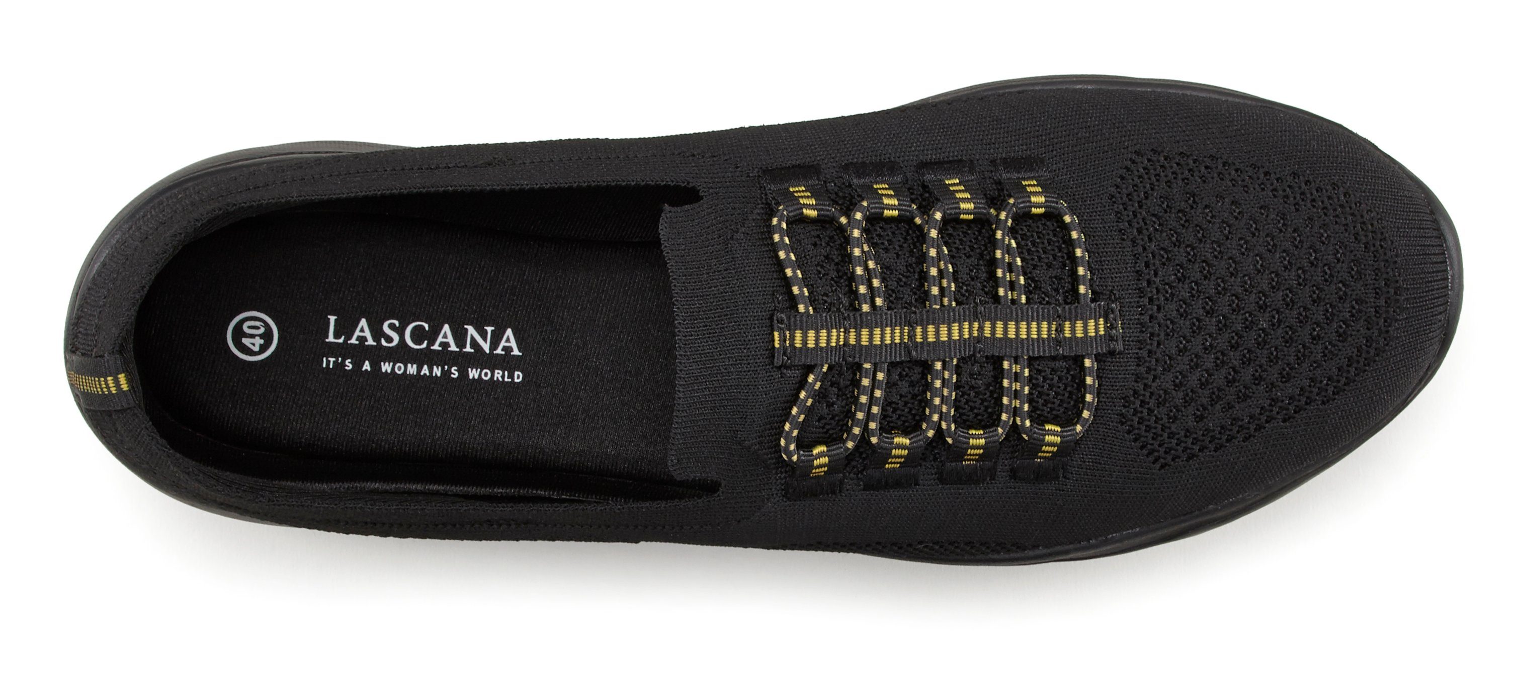 LASCANA Slipper, Halbschuh, Slip-On-Sneaker, Sneaker aus leichtem Textil-Material VEGAN
