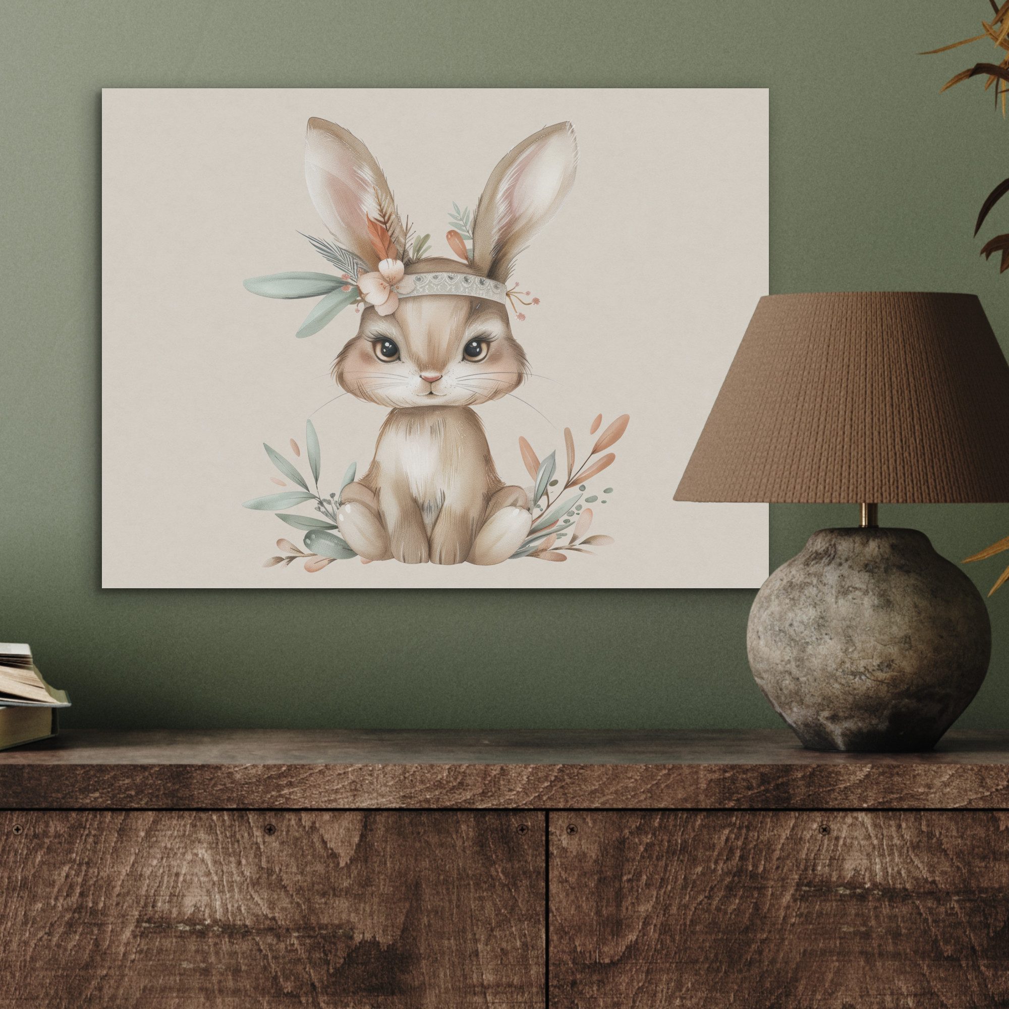 MuchoWow Gemälde Hase - Tier - Bohème - Pastellfarben, Fotodruck (1 St), Akustikpaneele PET-Filz, Akustikbild, Schalldämmung, Deko 40x30 cm