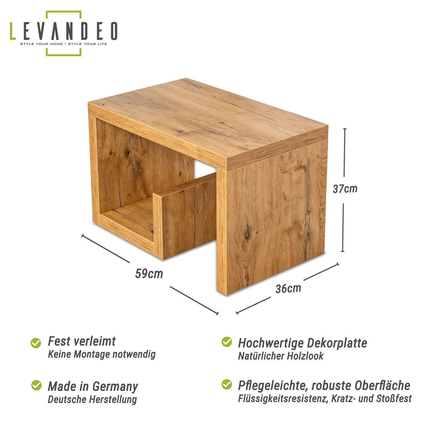 Levandeo® Couchtisch, levandeo Couchtisch Gustav Holz 59x36x36cm Wildeiche günstig online kaufen