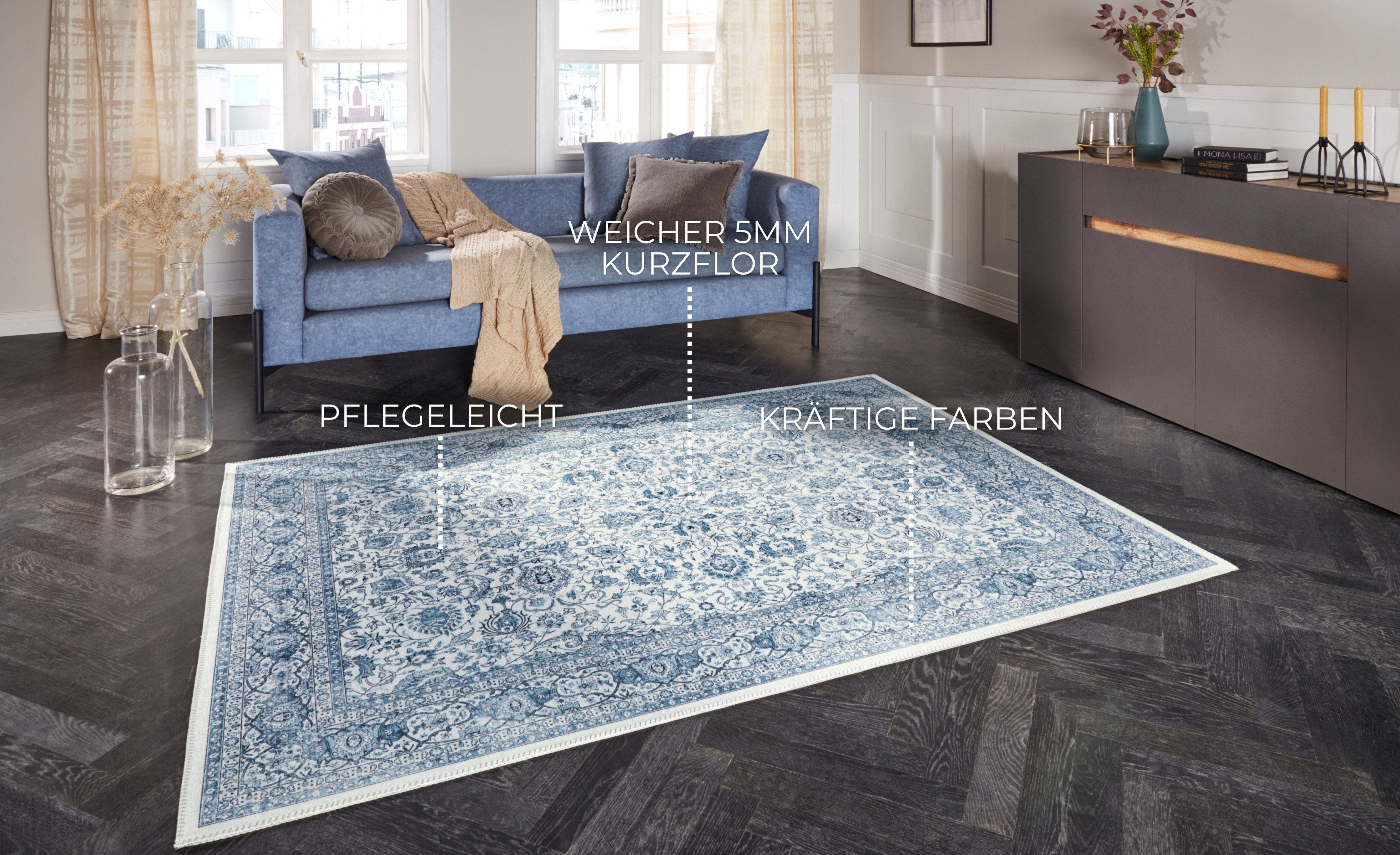 ELLE DECORATION Teppich Keshan Maschad, rechteckig, Höhe: 5 mm, Orientalisch, Läufer, Kurzflor, Vintage, Wohnzimmer, Schlafzimmer