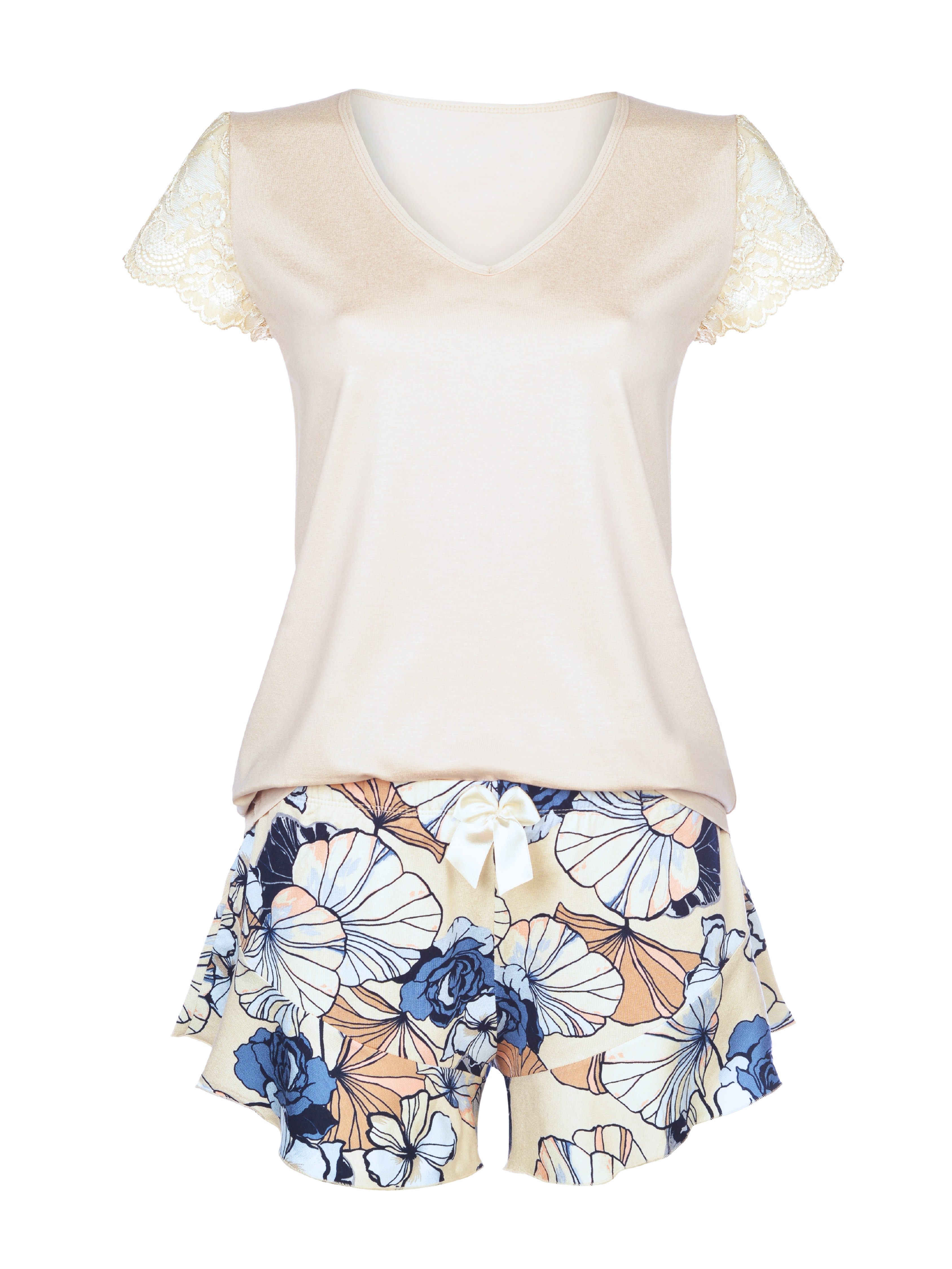 Donna Shorty kurzer Schlafanzug in Beige günstig online kaufen