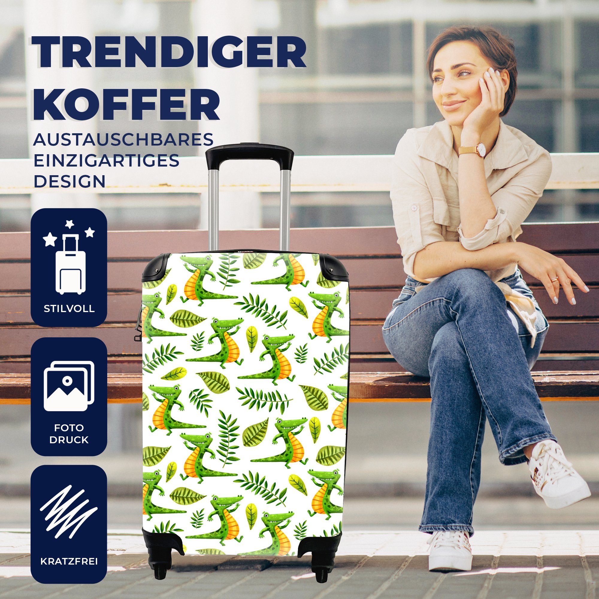 - rollen, Krokodil Reisekoffer Kinder Trolley, Handgepäck Ferien, Rollen, Design, Reisetasche 4 MuchoWow mit - für Handgepäckkoffer