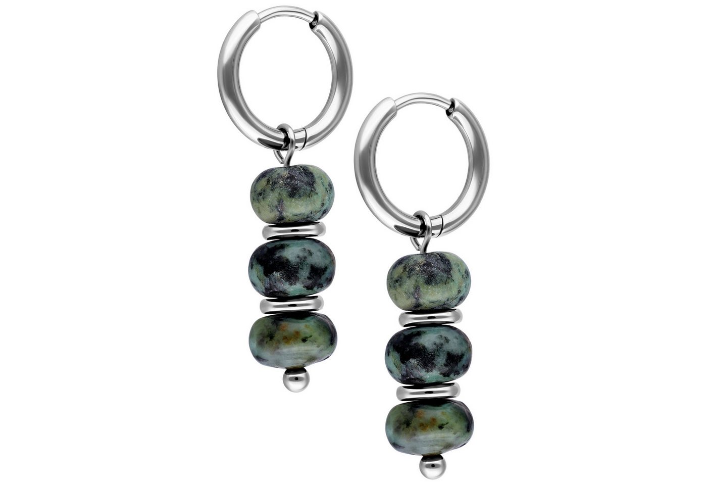 Wildcat Paar Ohrhänger Little Natural Stone Bubble Hoops - Silber, Afrikanischer Türkis, Chirurgenstahl 316L - wasserfest, langlebig, hautverträglich