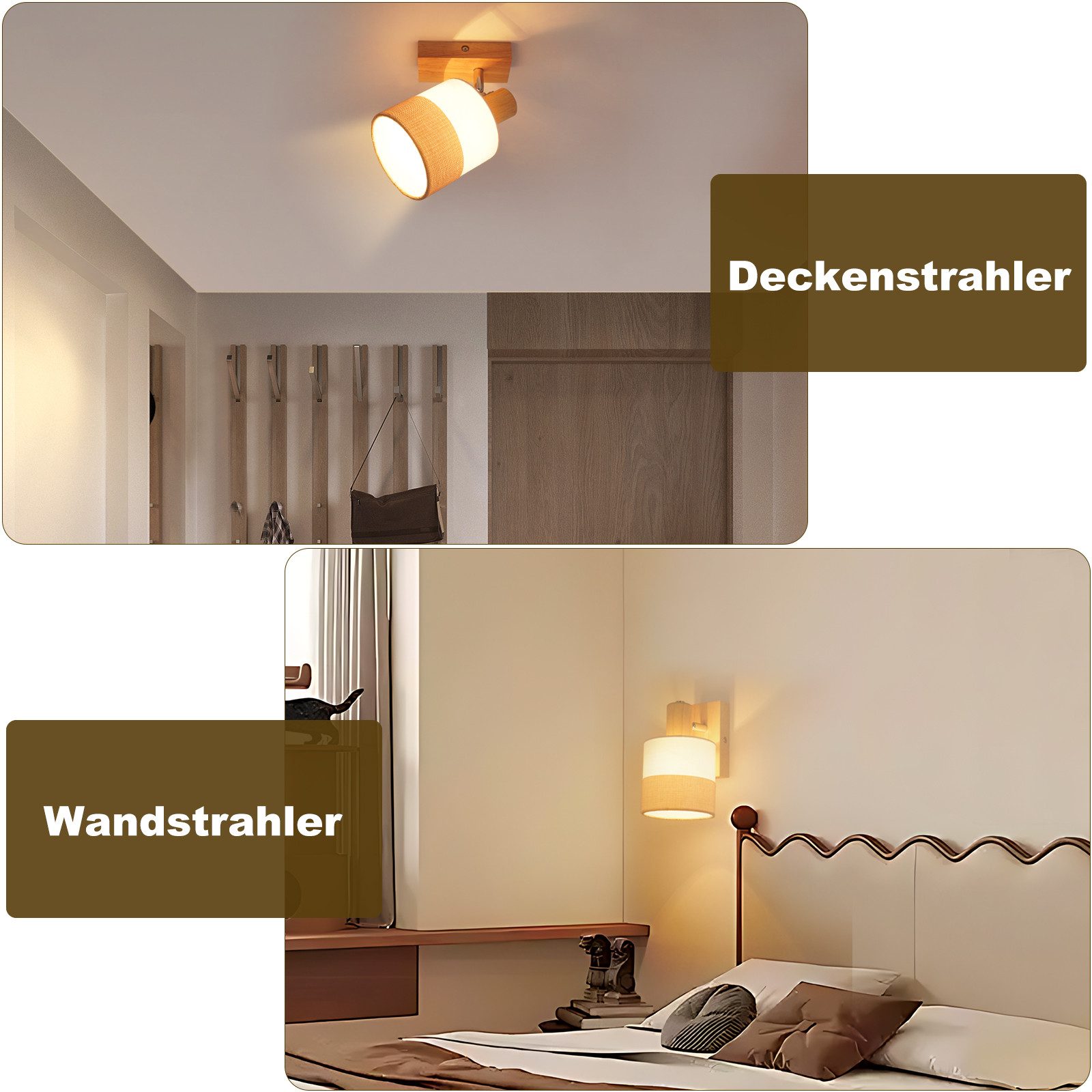 Nettlife Deckenstrahler Wohnzimmer Holz 1/2/3/4 Flammig E14 Vintage Deckenleuchte Deckenspot, LED wechselbar, perfekt für Flur, Wohnzimmer, Schlafzimmer, Esszim – Bild 4 von 5