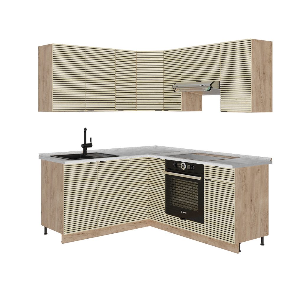 Vicco Winkelküche Fame-Line, Eiche Paneel/Goldkraft Eiche/Goldkraft Eiche, 160 x 190 ...