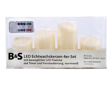 B&S LED-Kerze LED Echtwachskerzen 4er Set mit Fernbedienung