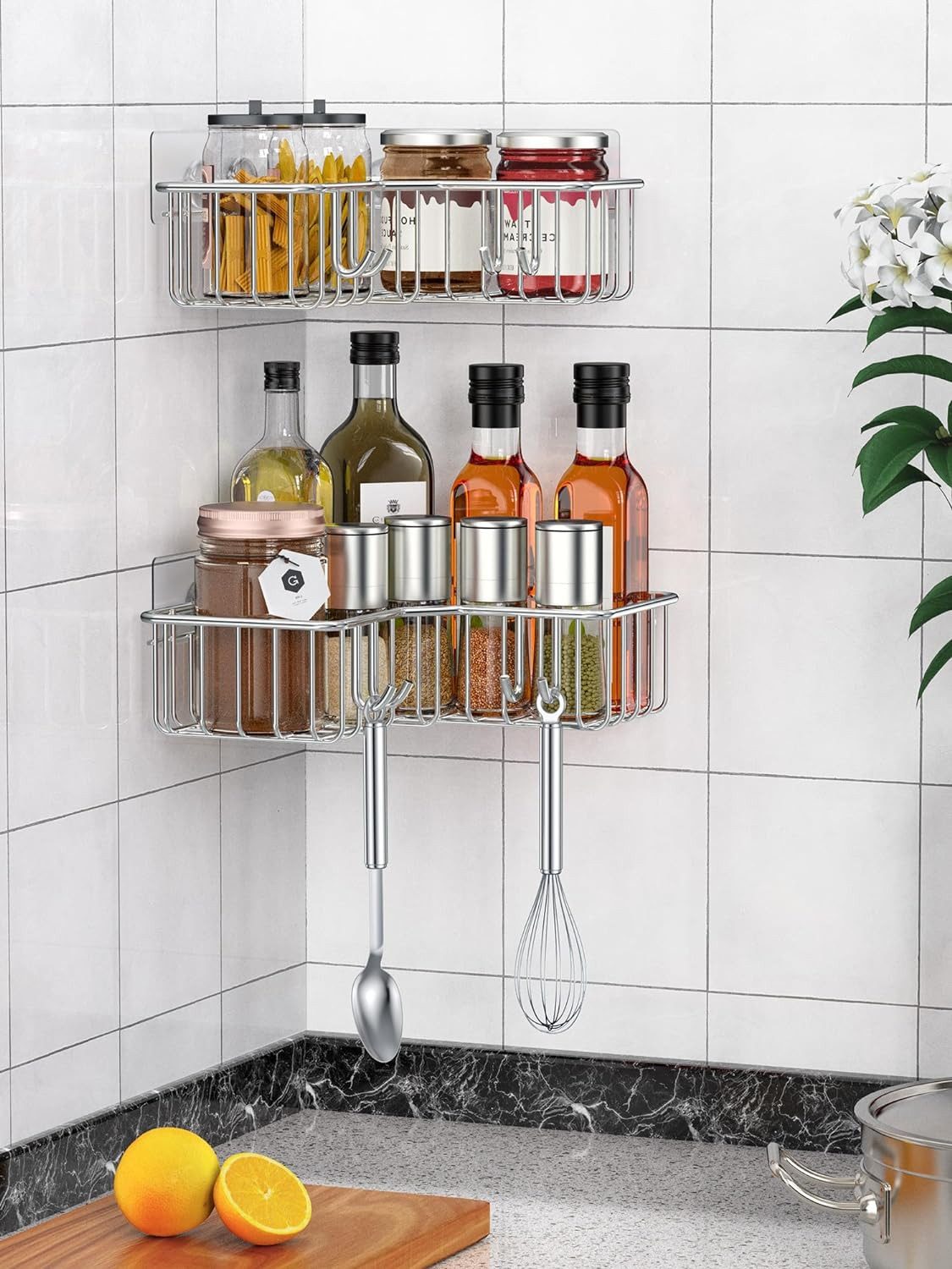 Refined Living Duschregal Eck-Duschregal 2er-Pack mit 8 Haken, Ohne Bohren, günstig online kaufen