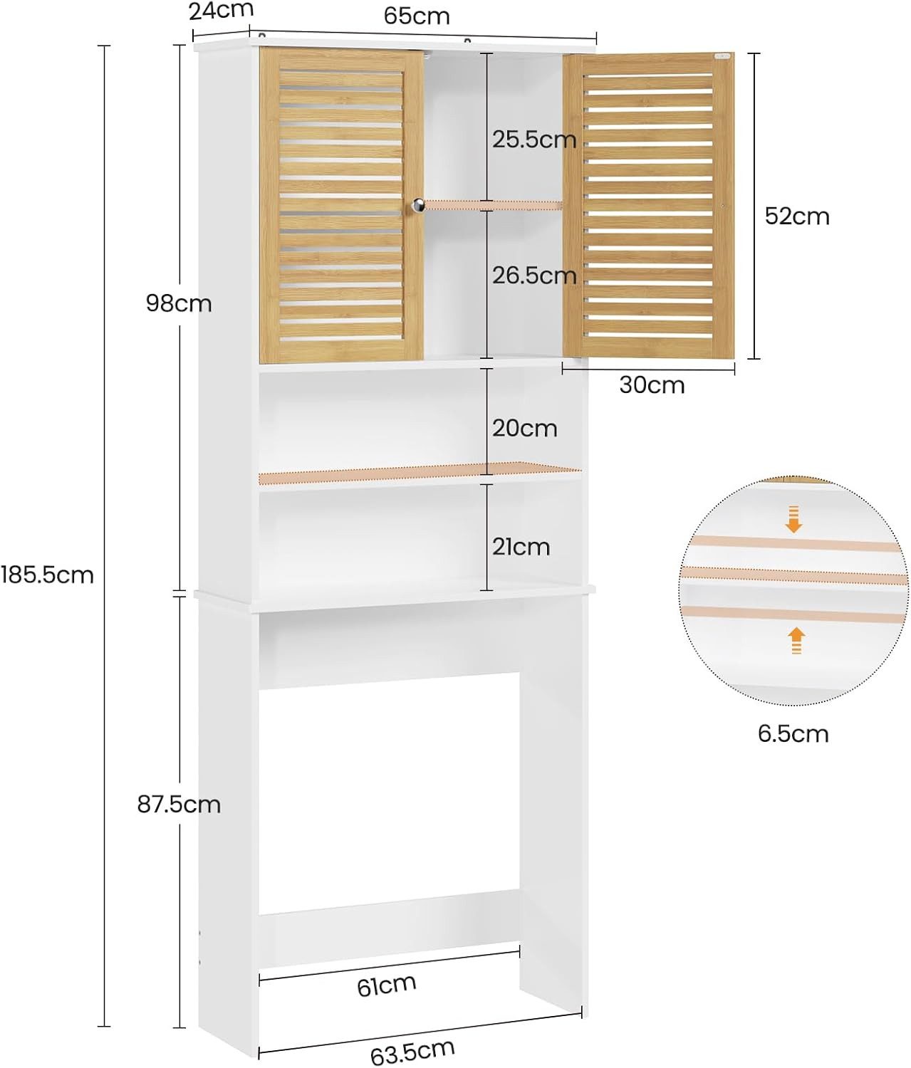 MSMASK Waschmaschinenumbauschrank Toilettenregal mit Schrank, 185.5×65×24cm günstig online kaufen