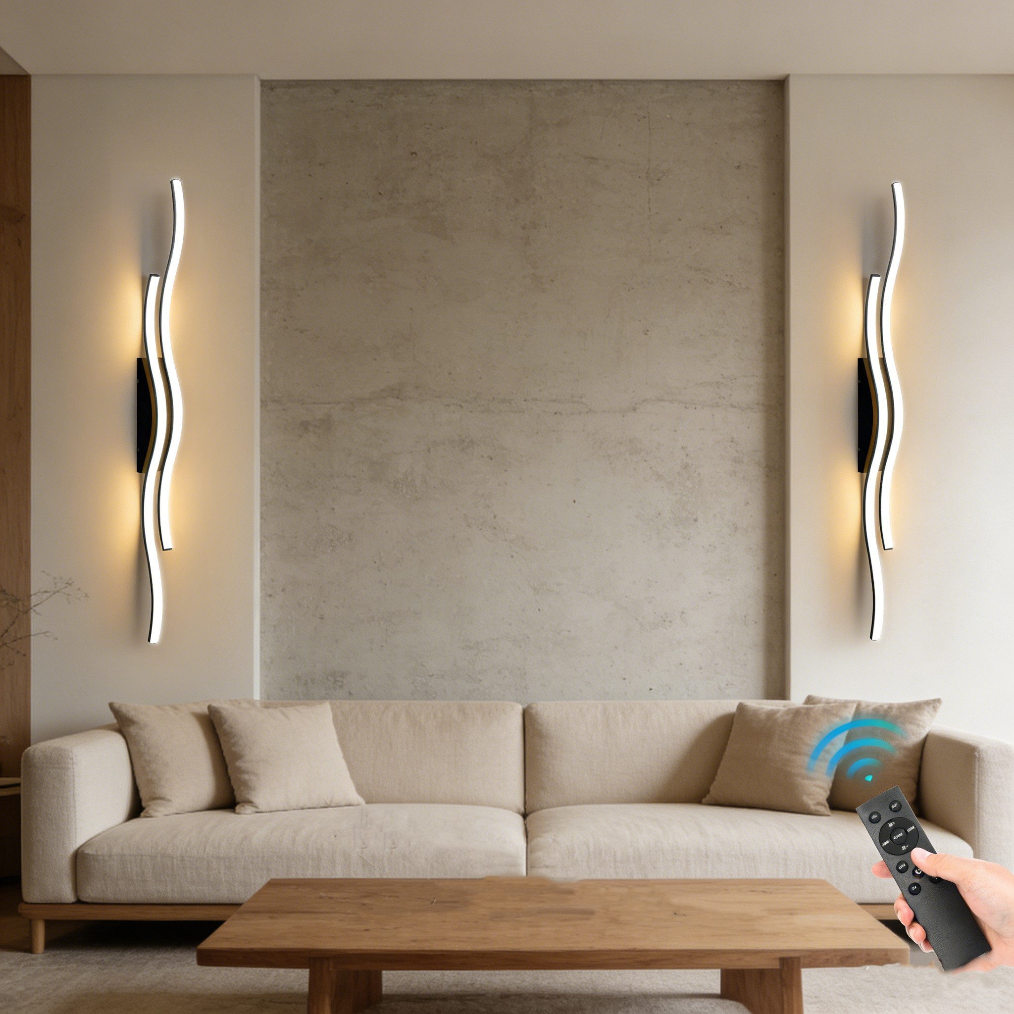 Jibenhome LED Wandleuchte LED Wandleuchte Innen Wandlampe Wave Line,Minimalistische, LED fest integriert, mit Fernbedienung & Touch-Steuerung,3000K-6000K,Timer