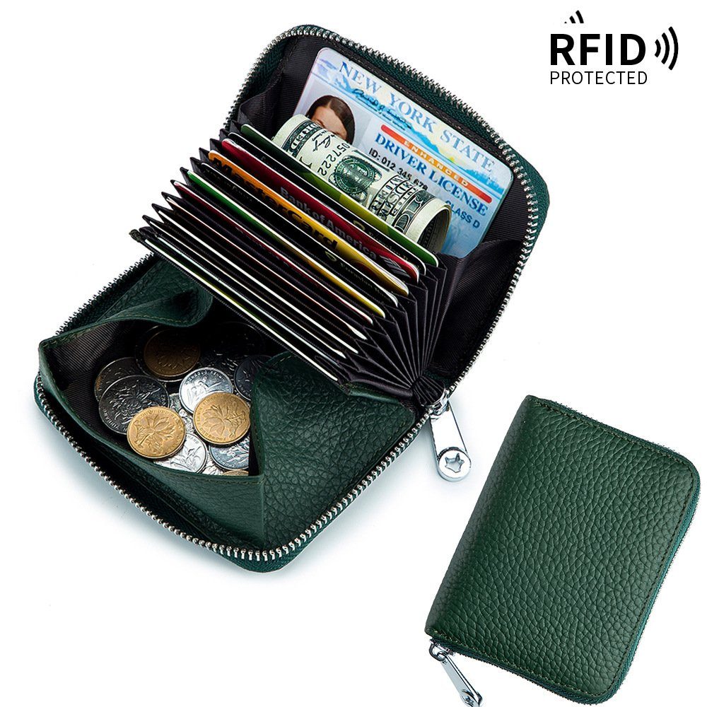 Geldbörse Klein RFID-Schutz Kartenhalter Geldbörse, VIVIHEYDAY Kartenetui Portemonnaie Dunkelgrün Damen, Reißverschluss Geldbeutel,
