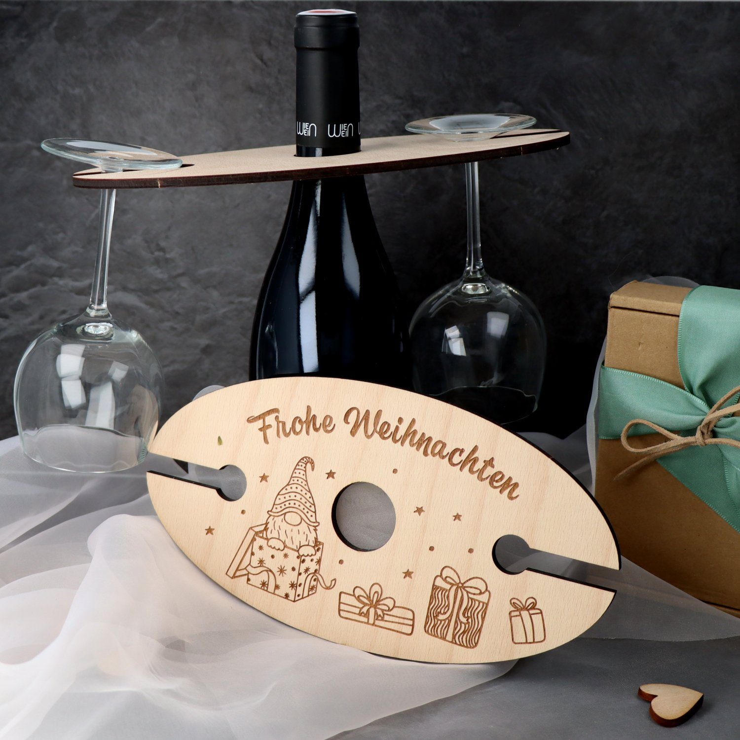 Spruchreif® Weinflaschenhalter Weinglashalter aus Holz, Holz Weinständer, Geschenkidee Holz