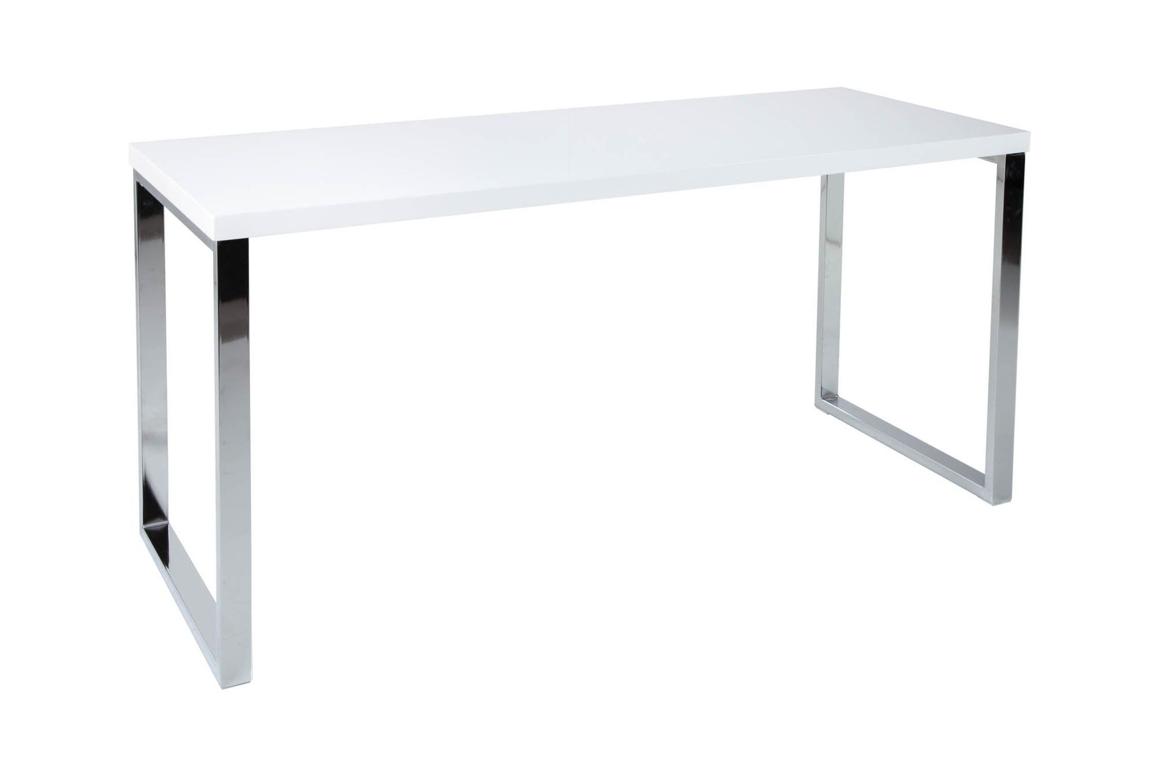 Licht-Erlebnisse Schreibtisch HOBART, aus Metall MDF in Weiß Hochglanz Chrom 140 x 75 x 60 cm (BxHxT)