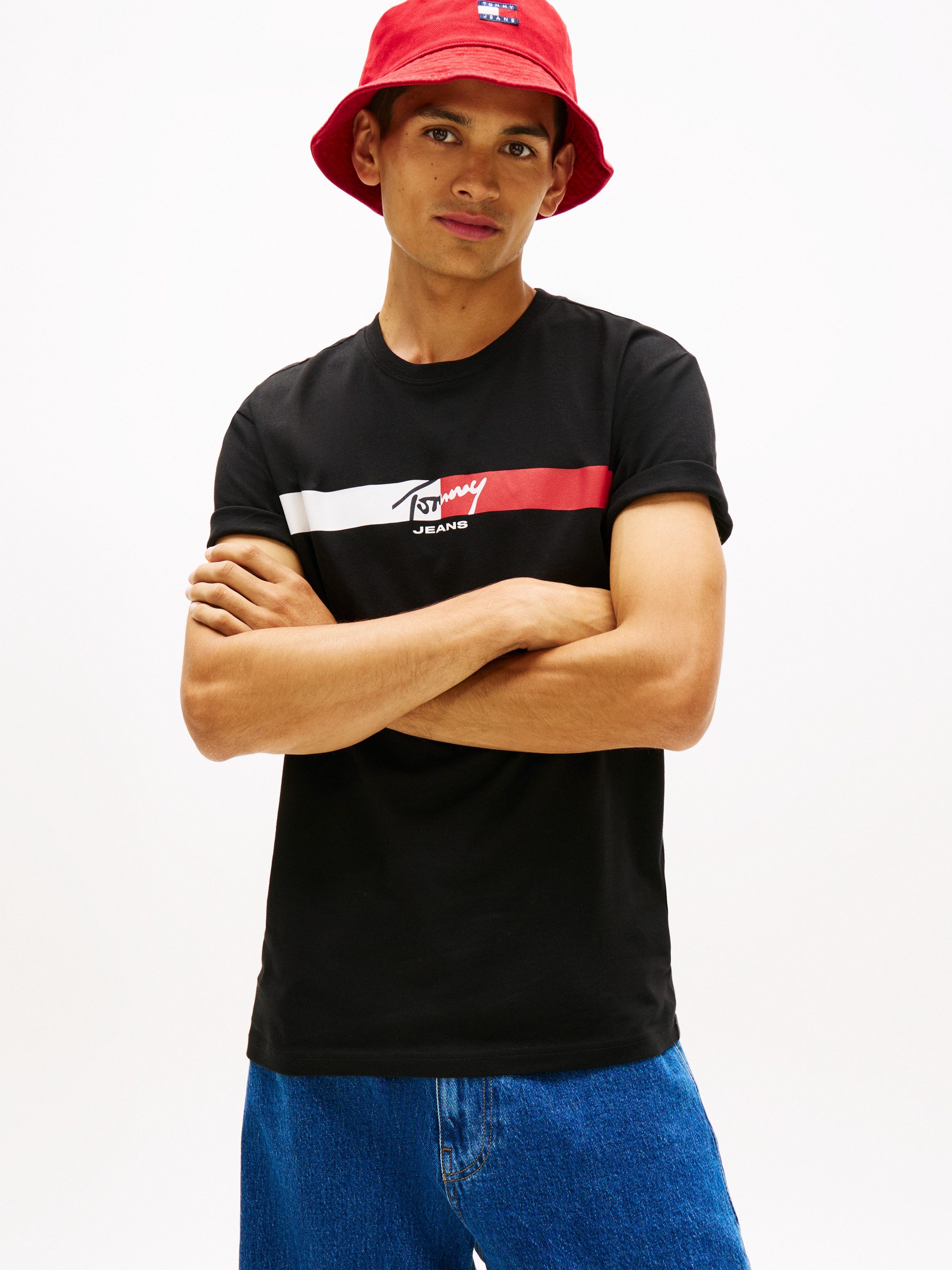 Tommy Jeans T-Shirt TJM REGULAR FIT SIGNATURE STRIPE mit Label-Print