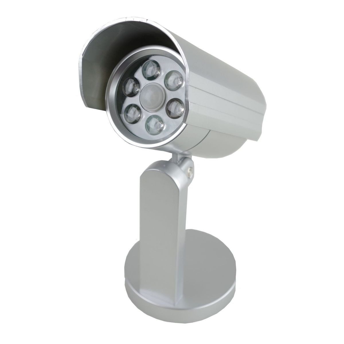 EDCO Überwachungskamera Attrappe Wandlampe als Kameraattrappe Silber mit Bewegungssensor und 6 LEDs (inkl. Wandhalterung)