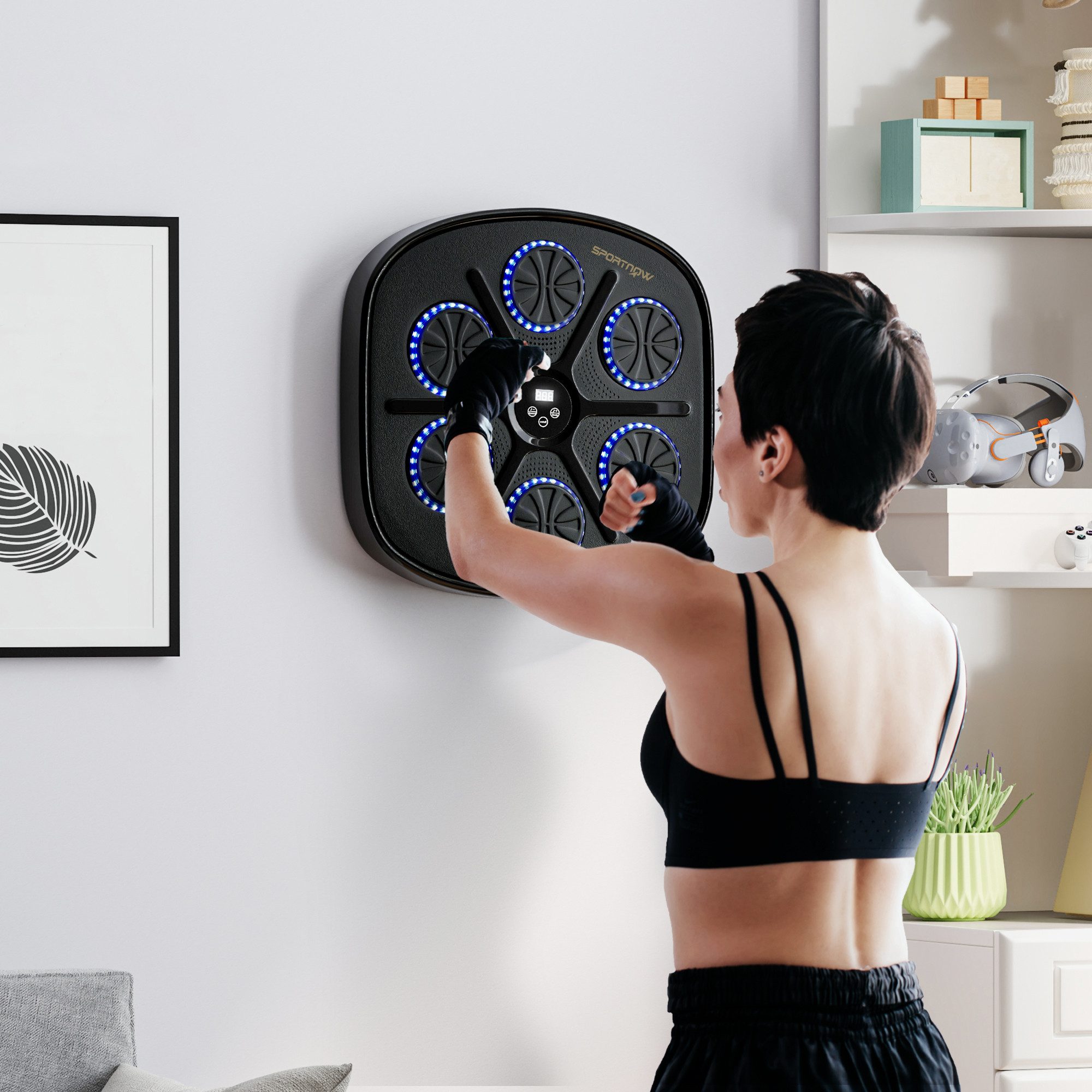 SPORTNOW Boxsack Music Boxing Machine Boxmaschine mit Bluetooth LED-Leuchten, Musik (Wandmontage Boxziel, 1-tlg., elektronische Bluetooth Boxmaschine), für Erwachsene, Heimübungen, Schwarz