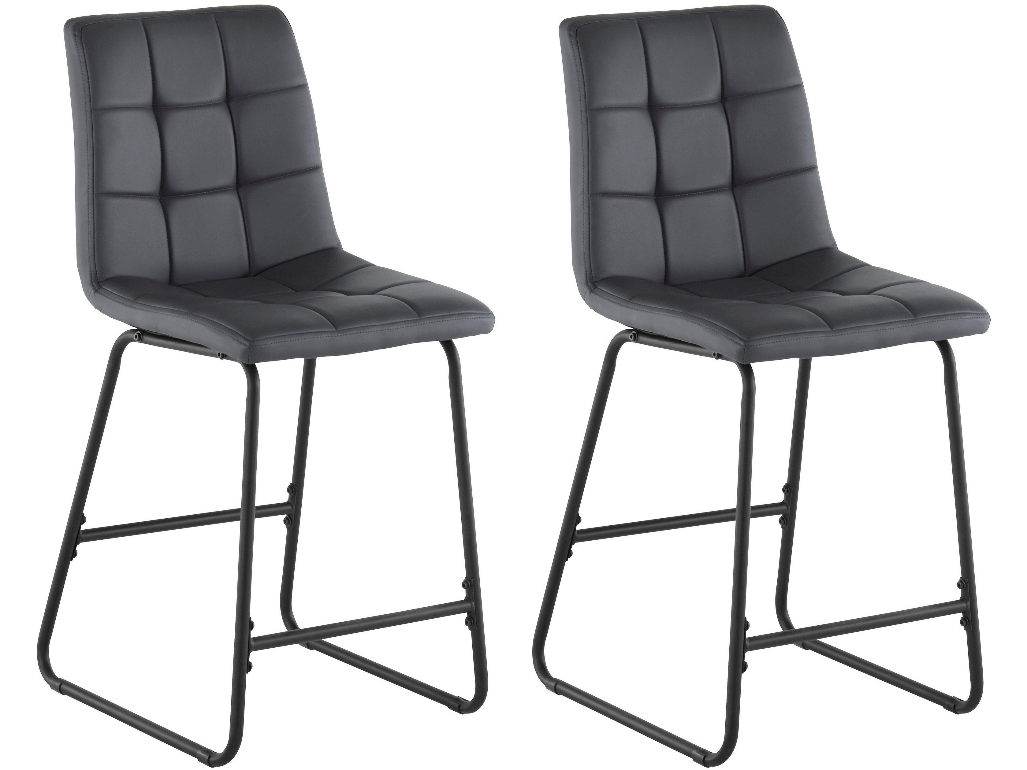 loft24 Hochstuhl Marci (Set, 2 St), Barstuhl, Lederioptik, Kufengestell aus Metall, Sitzhöhe 65 cm grau | grau