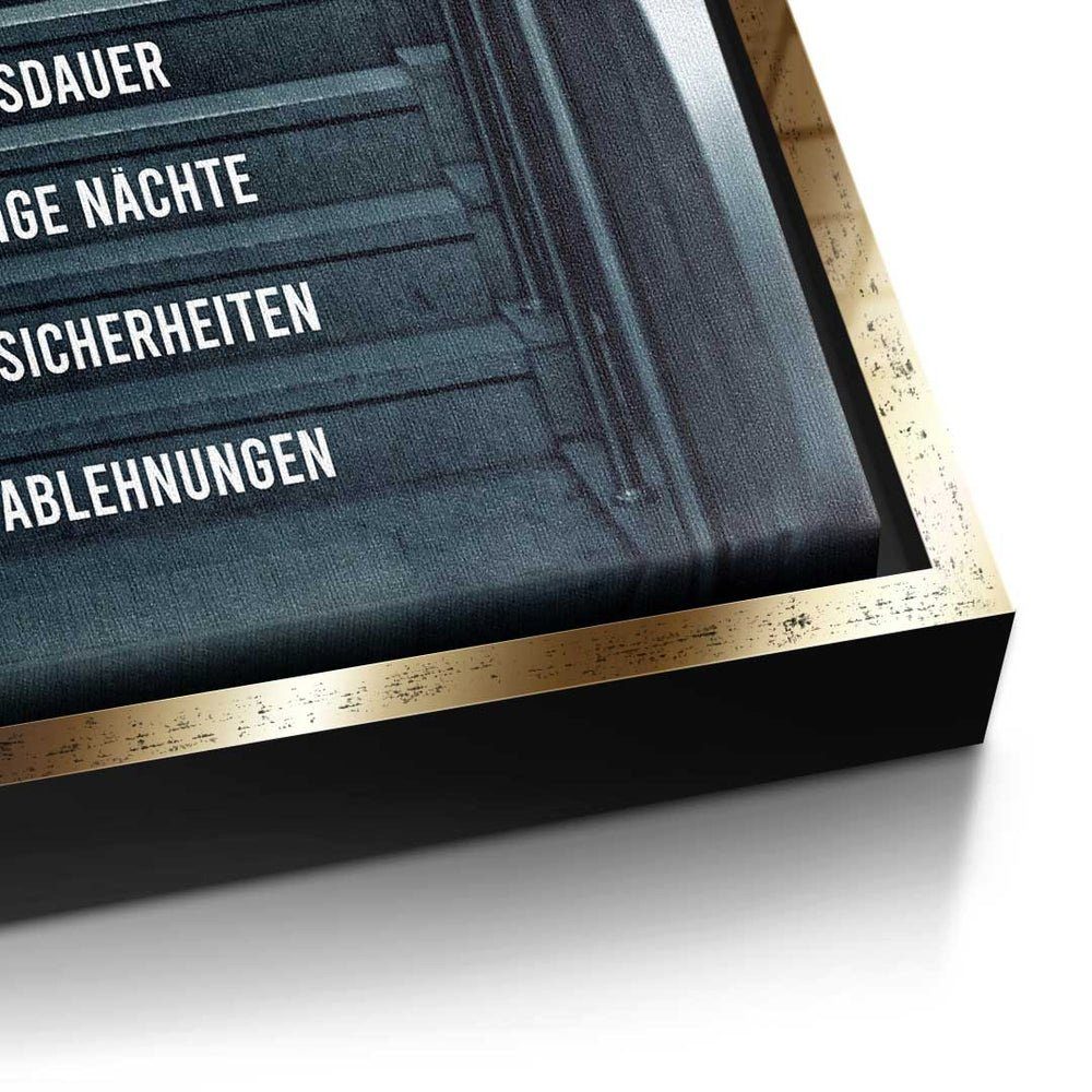 DOTCOMCANVAS® Leinwandbild, Deutsch, des Premium silberner Rolltreppe - Leinwandbild - Erfolgs Rahmen Mindset Motivation 