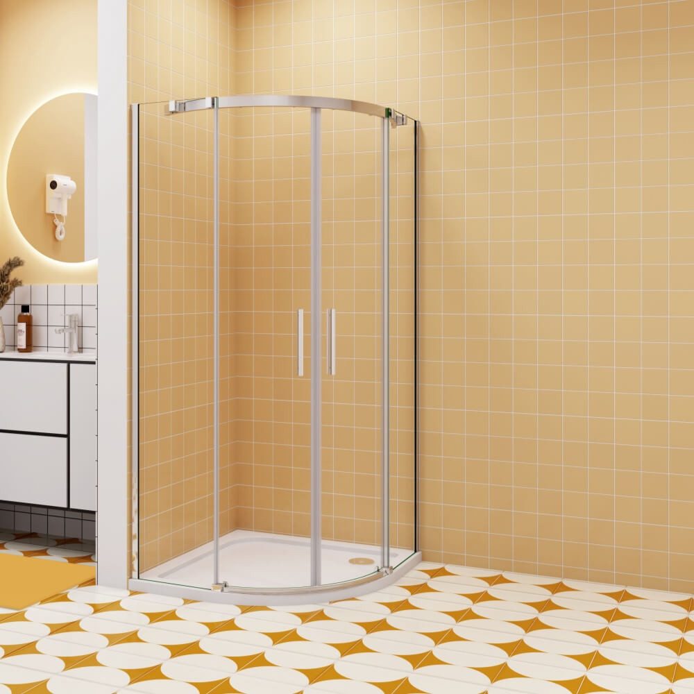 Duschparadies Runddusche H:195cm Schiebetür Viertelkreis Chrom Glastür Duschtür Duschkabine, BxT: 90x90 cm