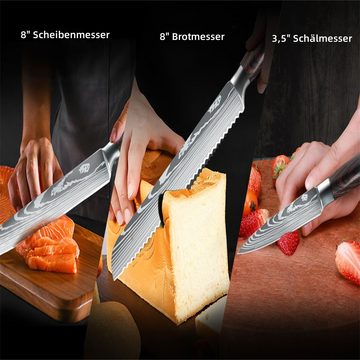 MDHAND Messer-Set Küchenmesser Set mit Rolltasche (Set, 8-tlg), High Carbon Edelstahl Profi Kochmesser Set