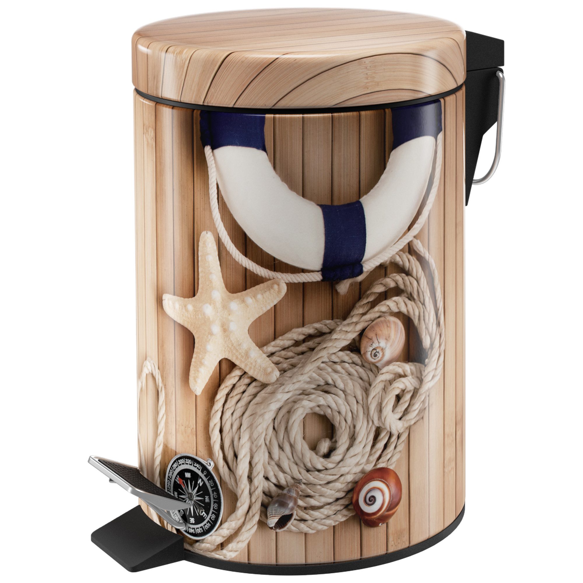 Sanilo Kosmetikeimer Maritime, 3 Liter, Bad Mülleimer mit Absenkautomatik & Innenbehälter