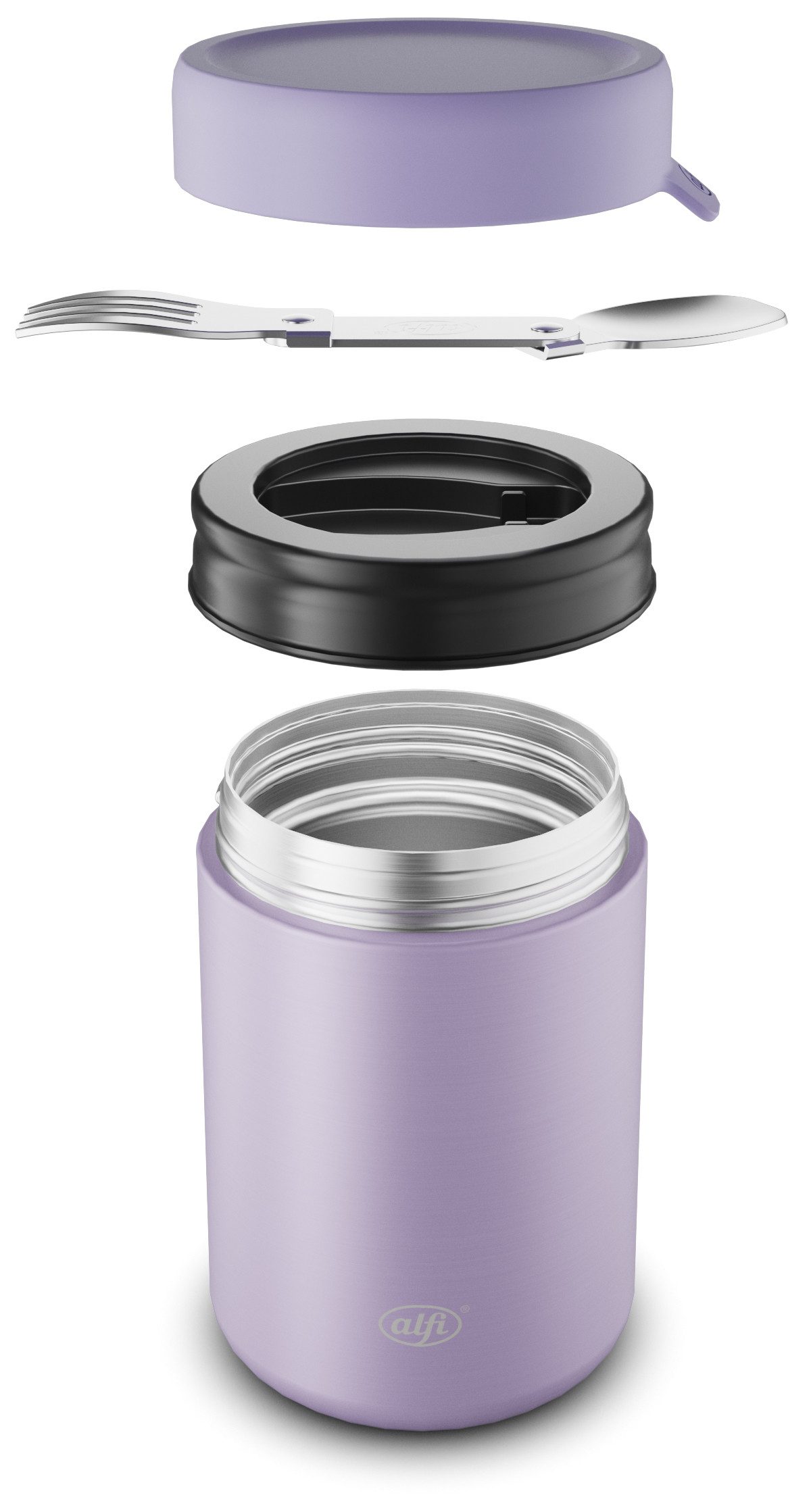 Alfi Thermobehälter ISO FOOD MUG, Thermobehälter für Essen, spülmaschinenfest, Edelstahl, Kunststoff, Silikon, (1-tlg), 0,35l, 5h heiß & 10h kalt, dicht & auslaufsicher, mit Göffel