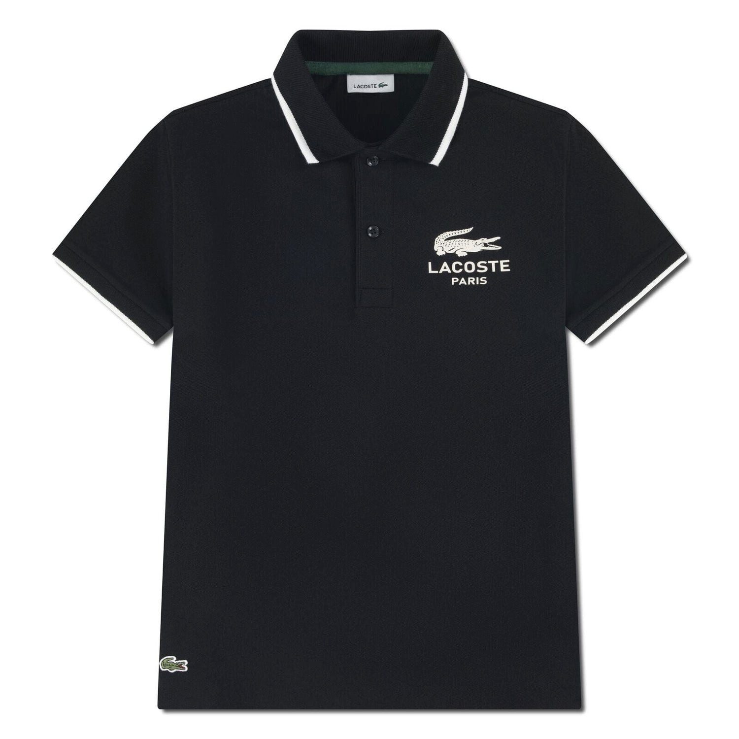 Lacoste Poloshirt Lacoste Jungen-Poloshirt Petit Piqué mit gestreiftem Kragen – Schwarz