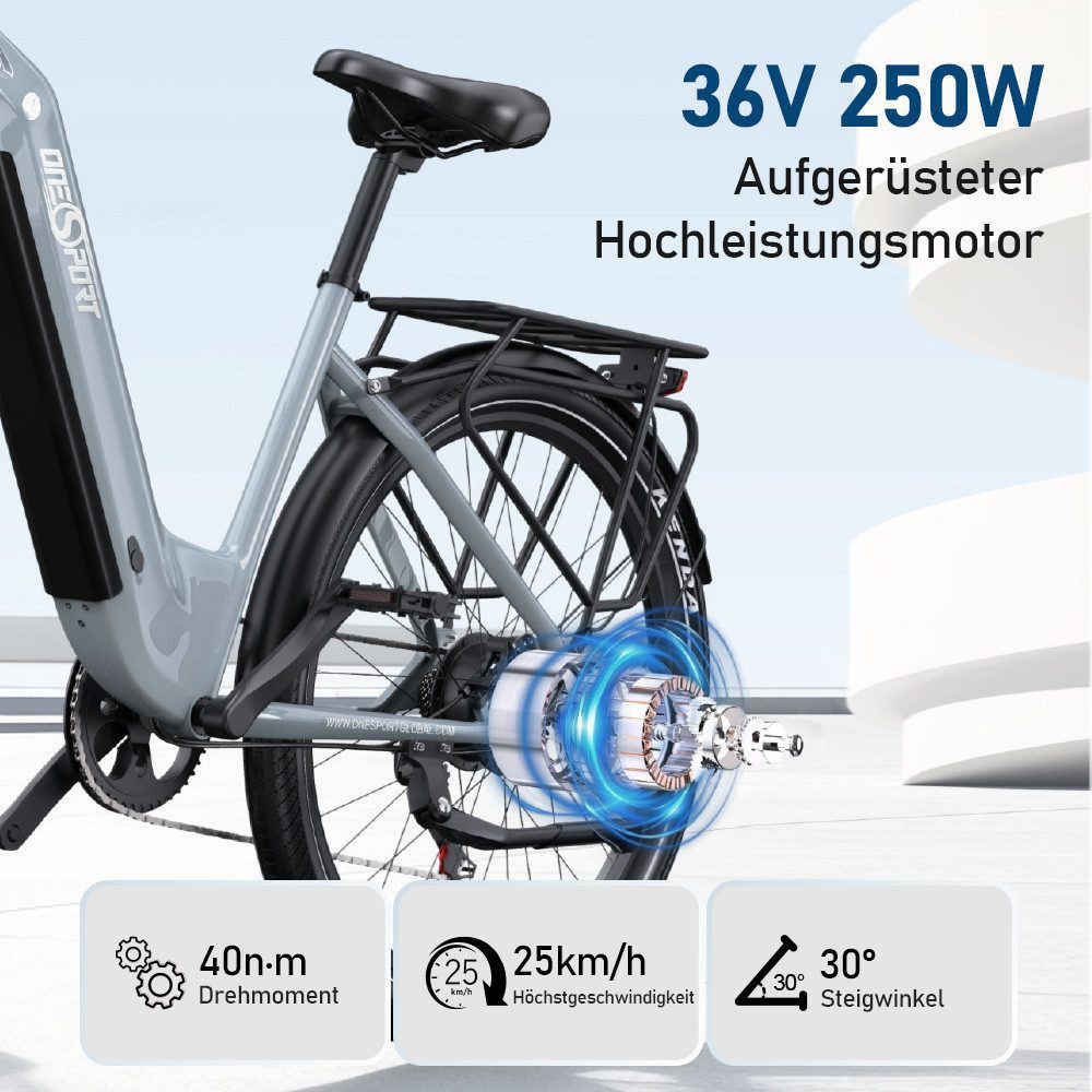 Onesport E-Bike Cityrad e bike für herren 28 zoll 18.2AH 36V 655WH damen 120km E-MBT, 7 Gang SHIMANO, Heckmotor, 655,2 Wh, e bike für damen herren 28 zoll Cityrad 7 Gang Shimano hydraulischen